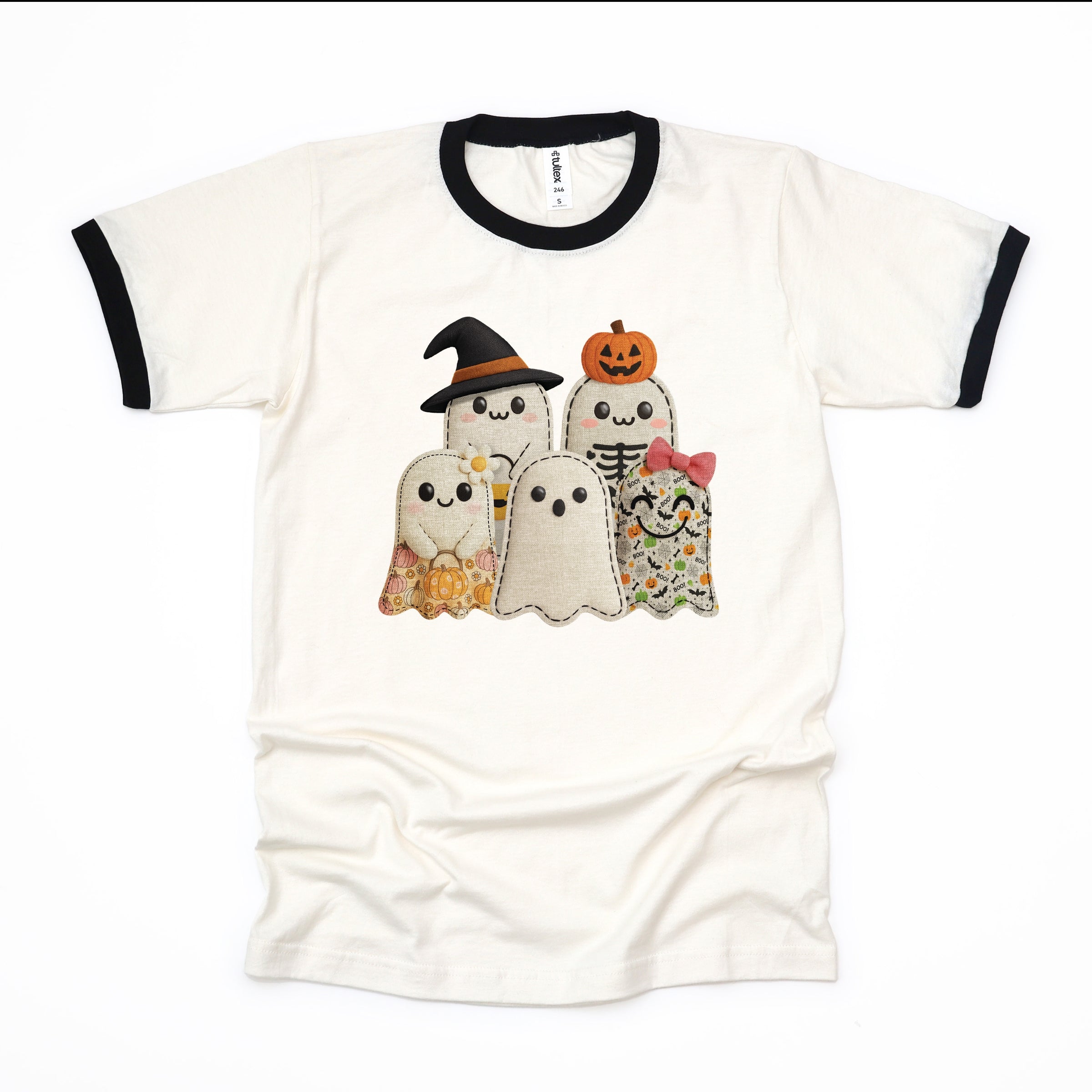 Ghost Family Patchwork Print - Womens Ringer Tee