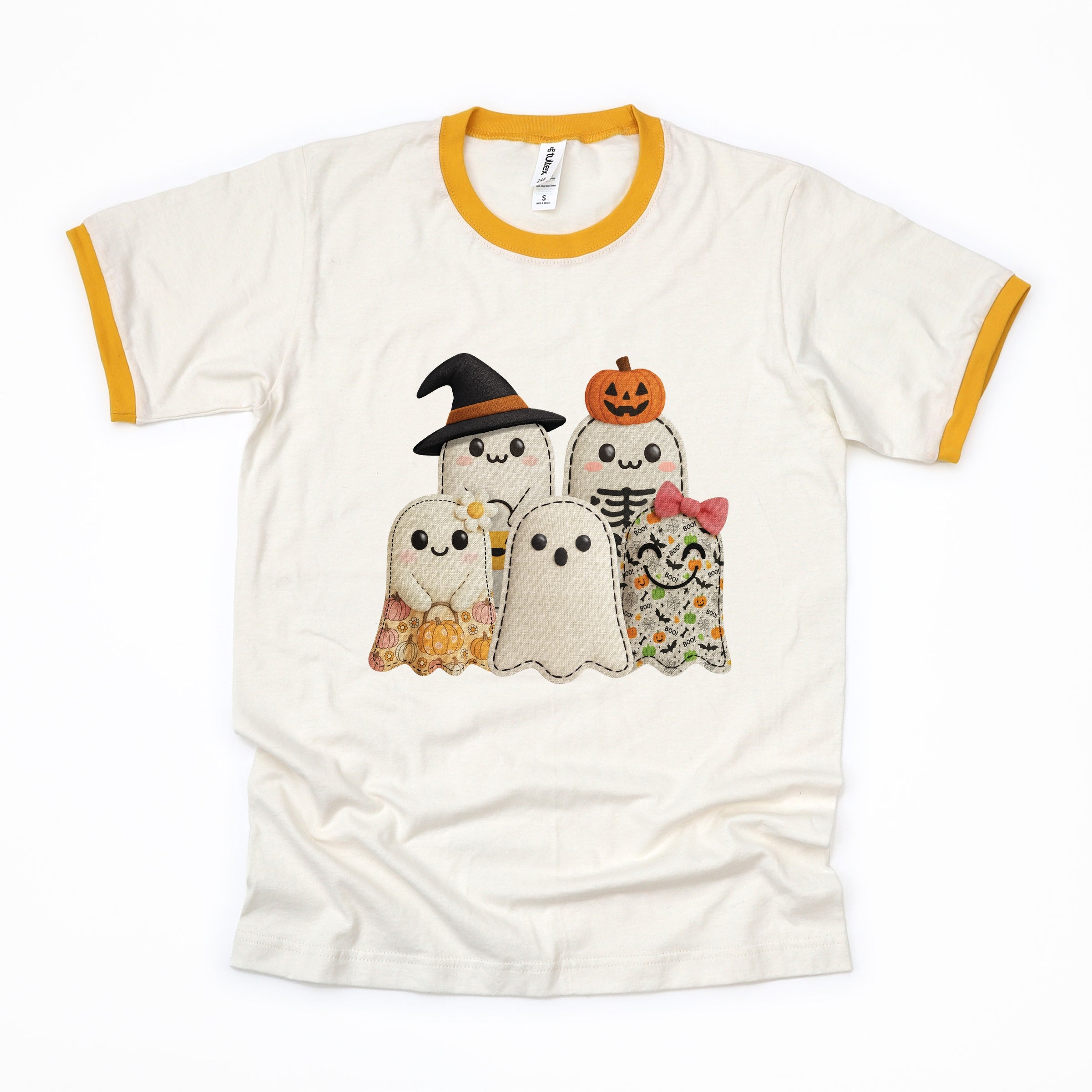 Ghost Family Patchwork Print - Womens Ringer Tee