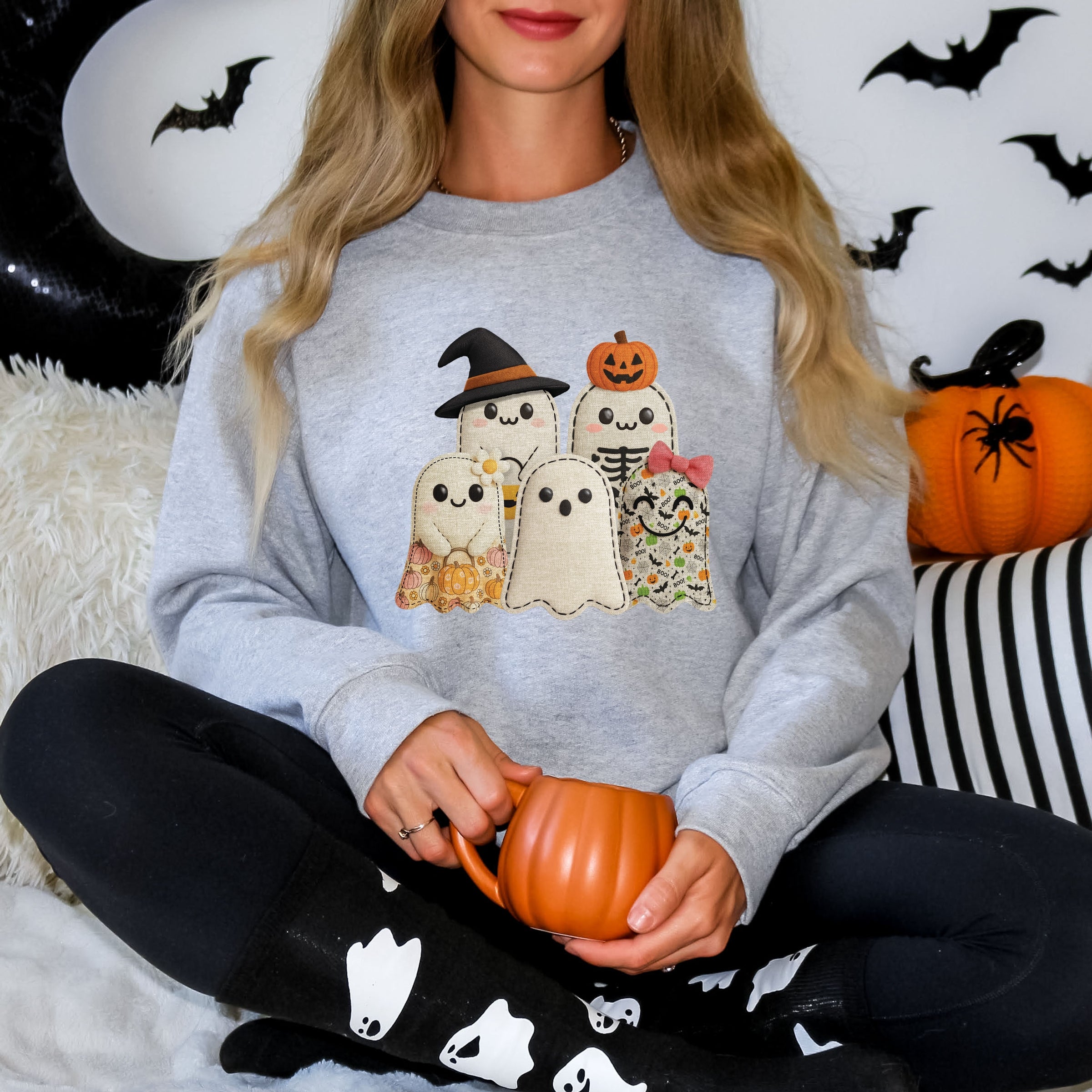 Ghost Family Patchwork Print -  Womens Sweatshirt