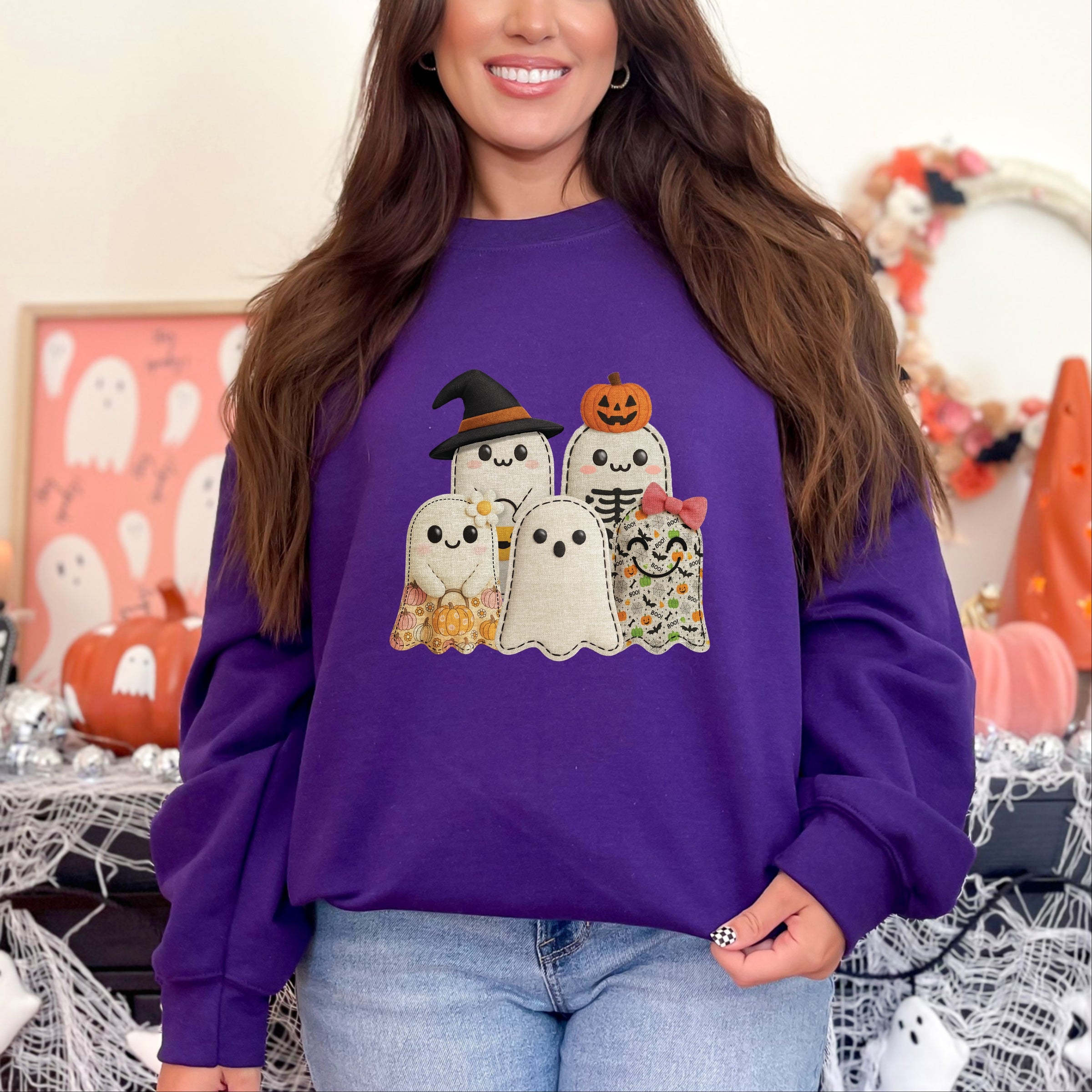 Ghost Family Patchwork Print -  Womens Sweatshirt