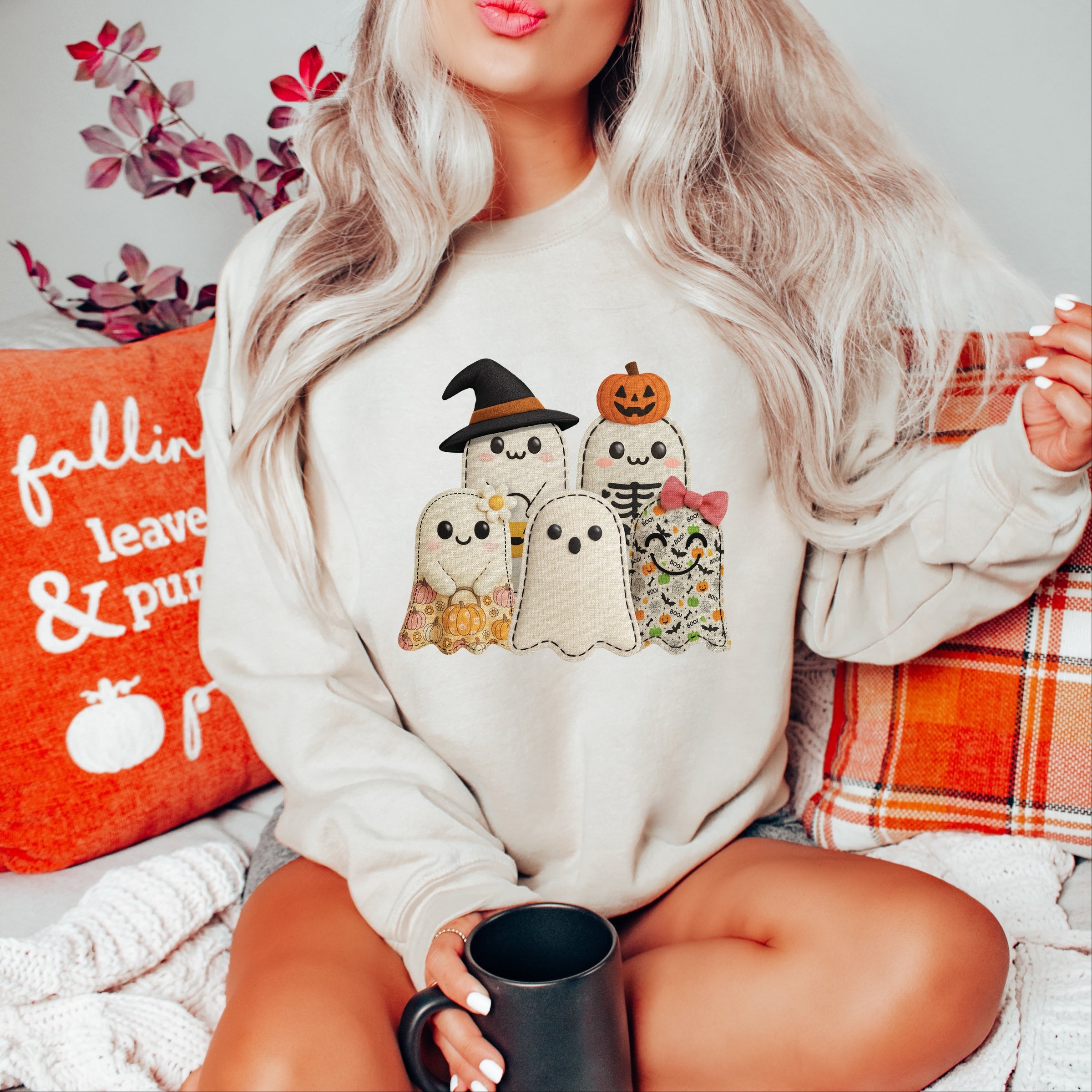 Ghost Family Patchwork Print -  Womens Sweatshirt
