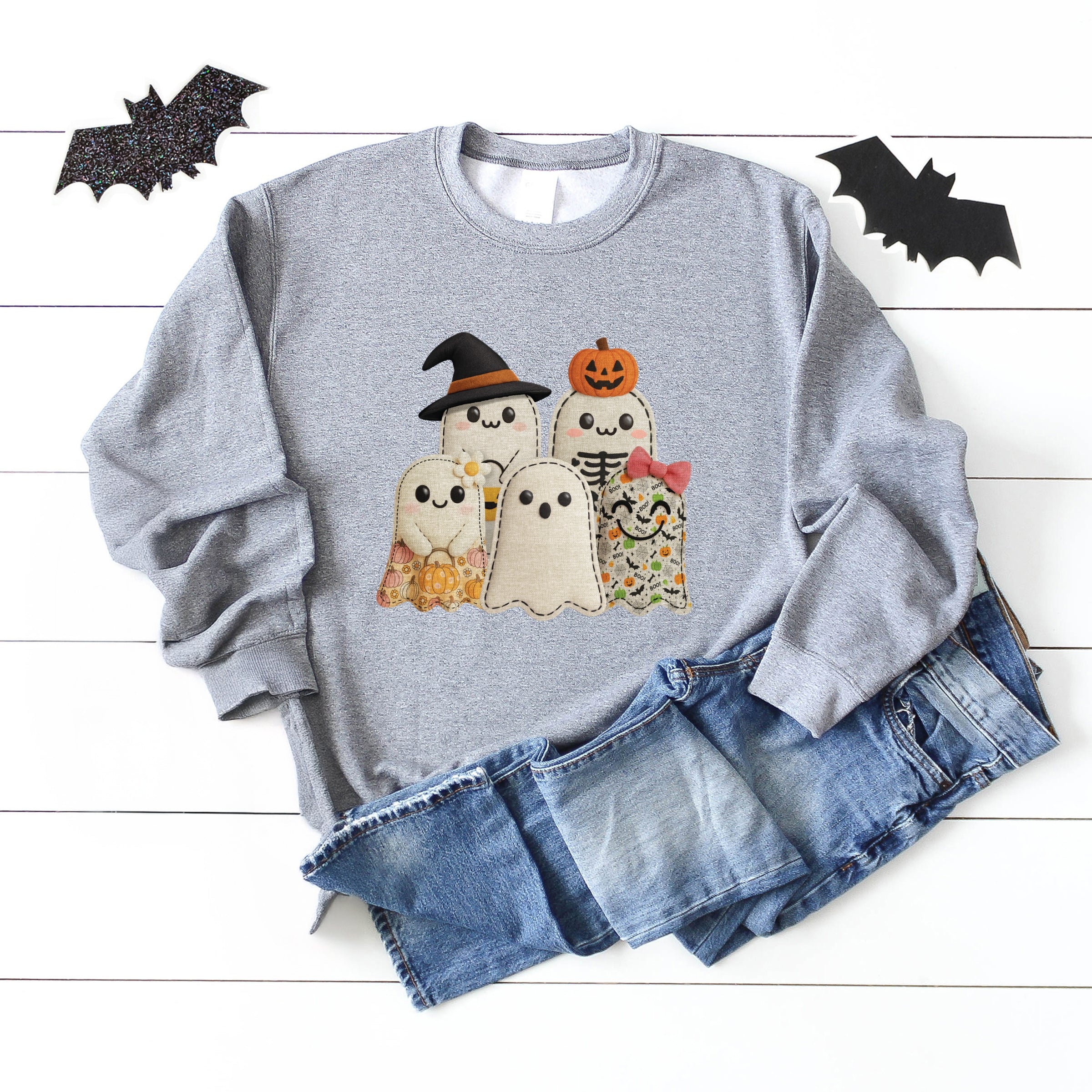 Ghost Family Patchwork Print -  Womens Sweatshirt