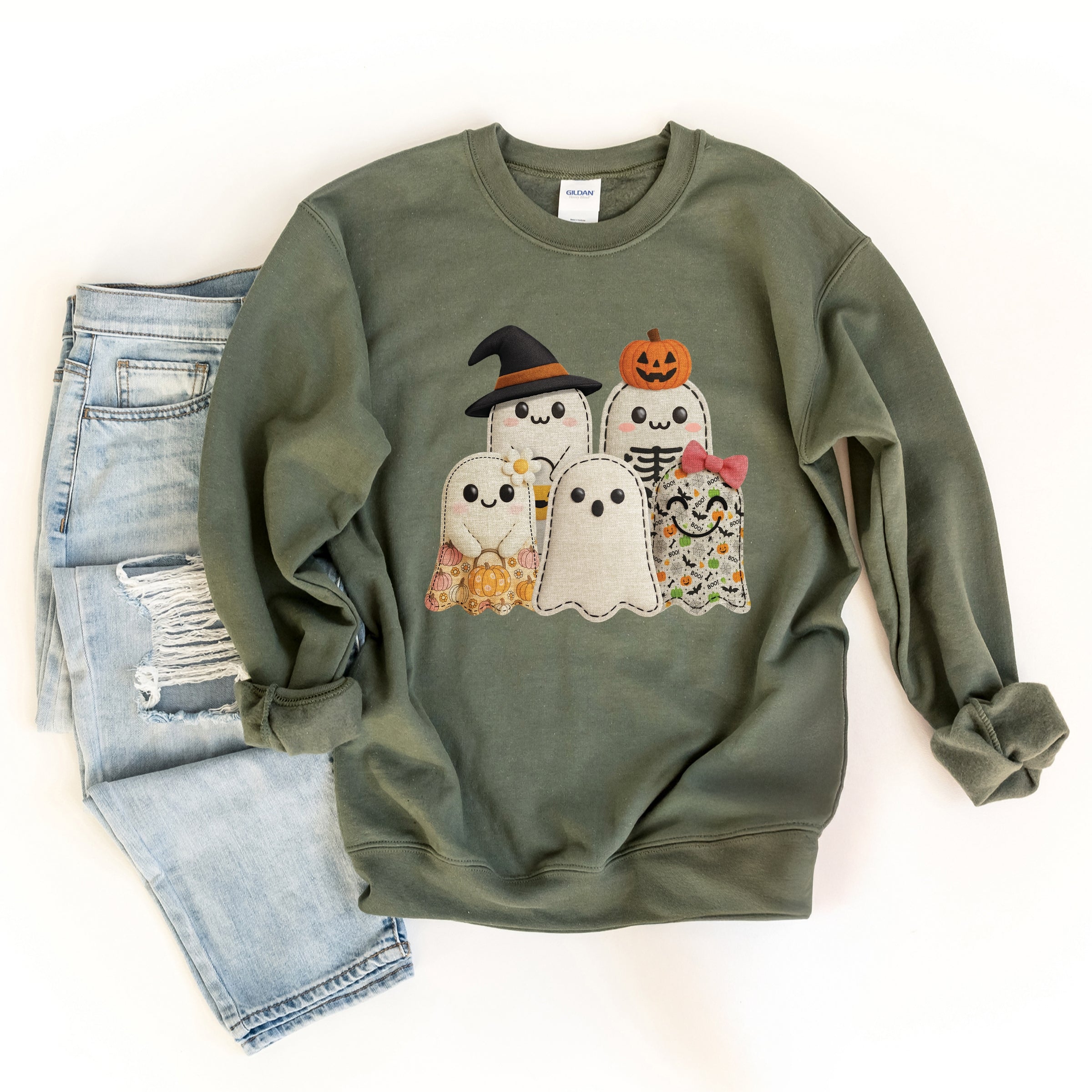 Ghost Family Patchwork Print -  Womens Sweatshirt