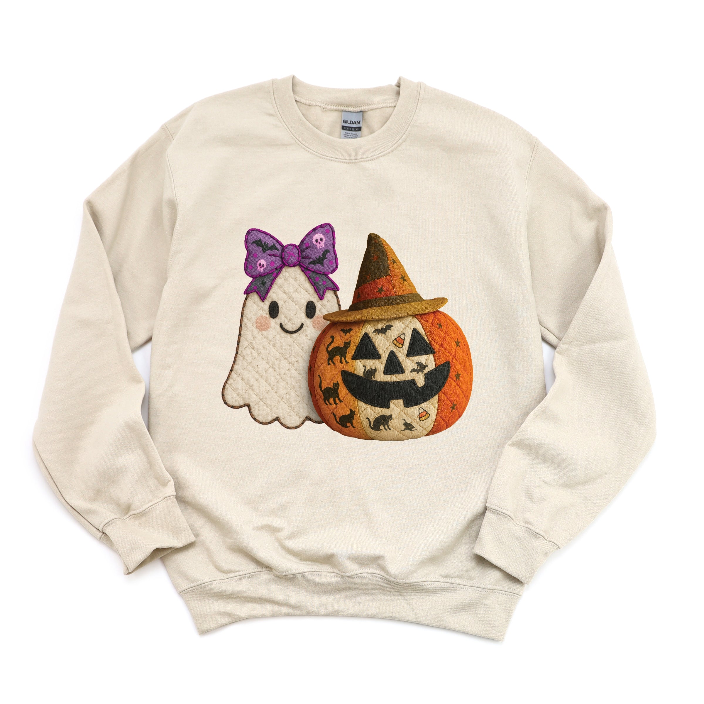 Ghost and Pumpkin Patchwork Print -  Womens Sweatshirt