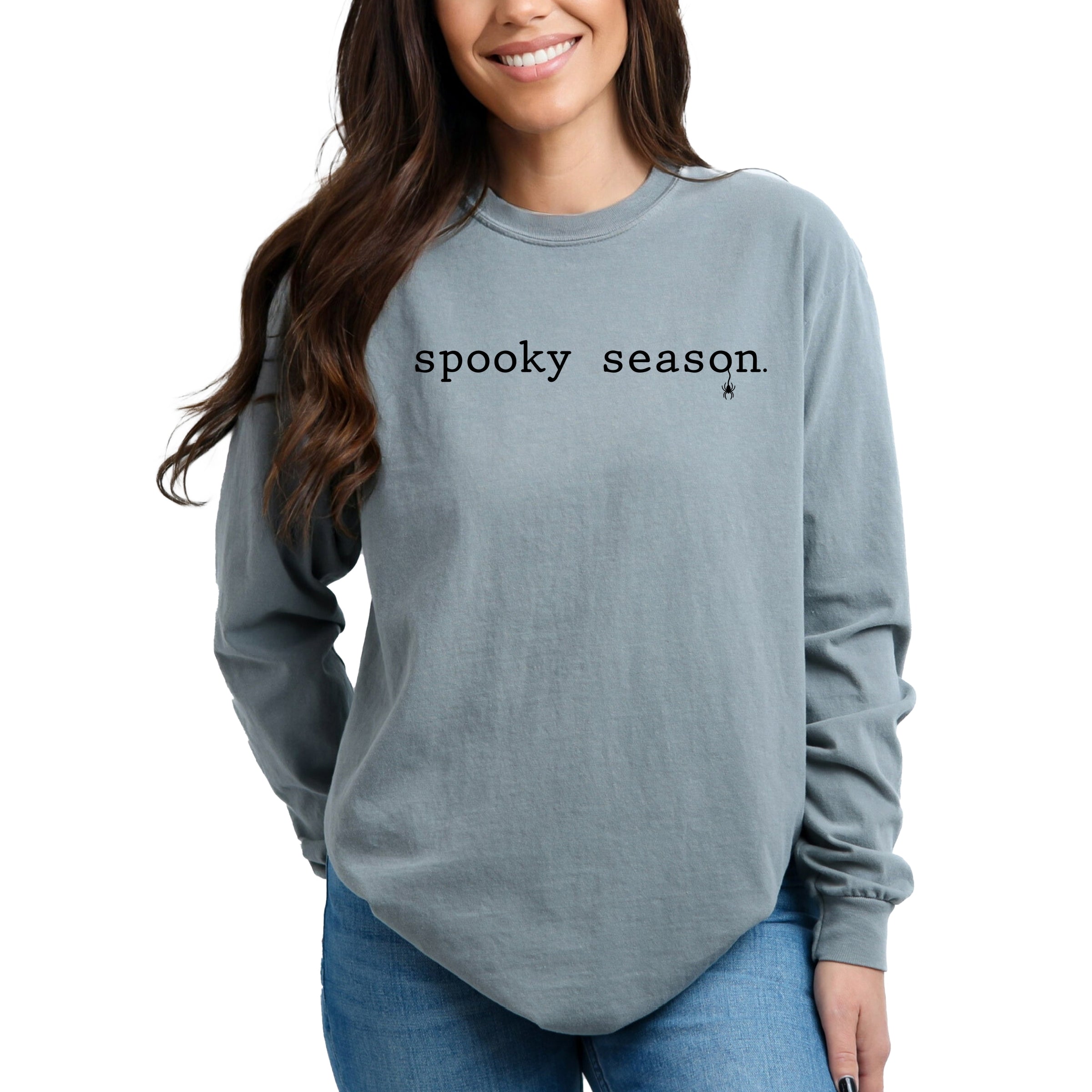 Spooky Season Typewriter - Women's Garment Dyed Long Sleeve Graphic T-Shirt