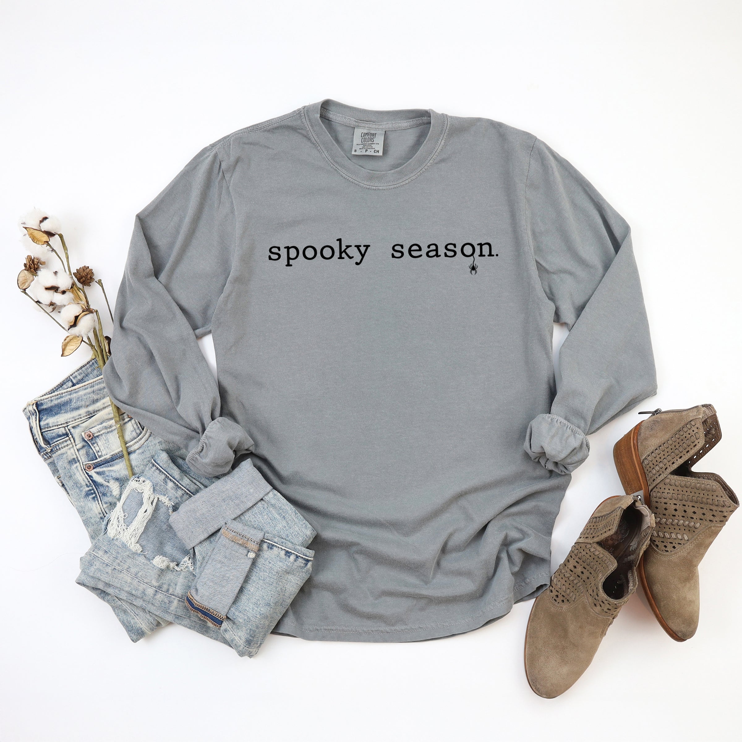 Spooky Season Typewriter - Women's Garment Dyed Long Sleeve Graphic T-Shirt