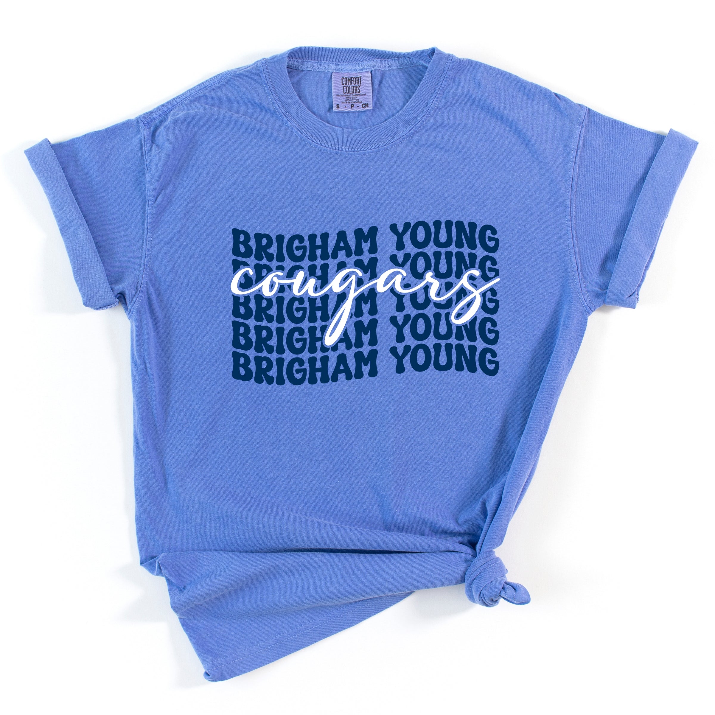Brigham Young Stacked Cougars - Women's Garment Dyed Graphic T-Shirt