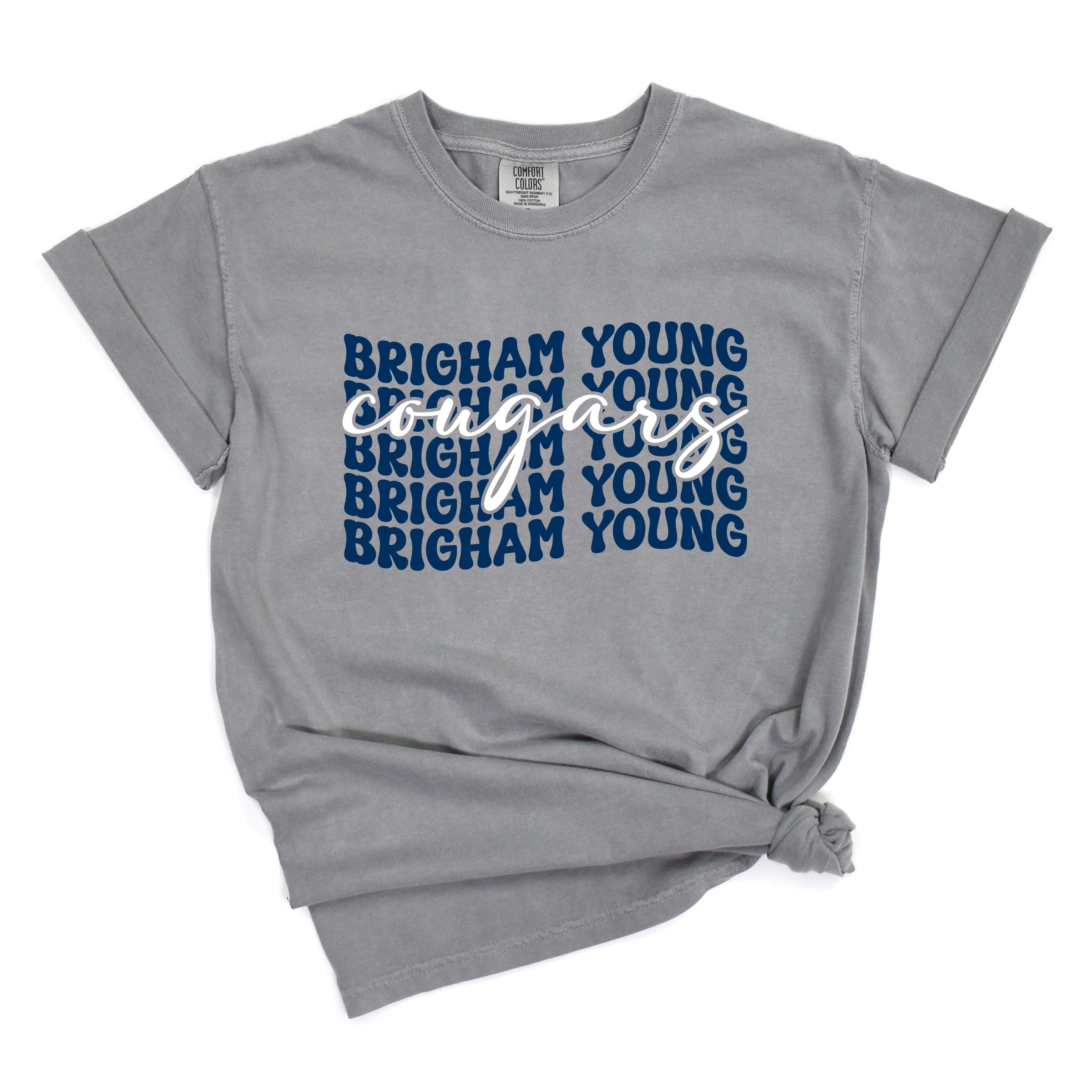 Brigham Young Stacked Cougars - Women's Garment Dyed Graphic T-Shirt
