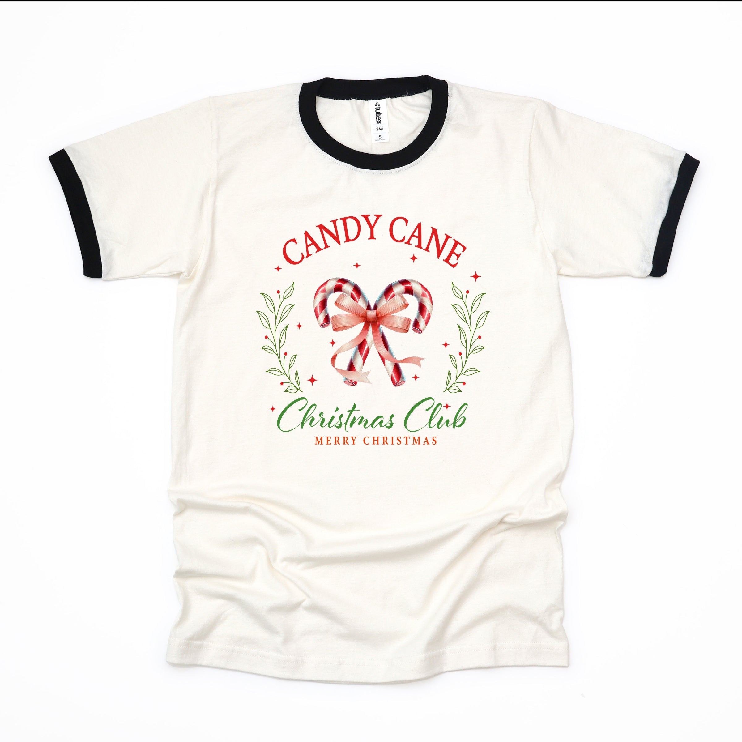 Candy Cane Christmas Club - Women's Ringer Graphic T-Shirt