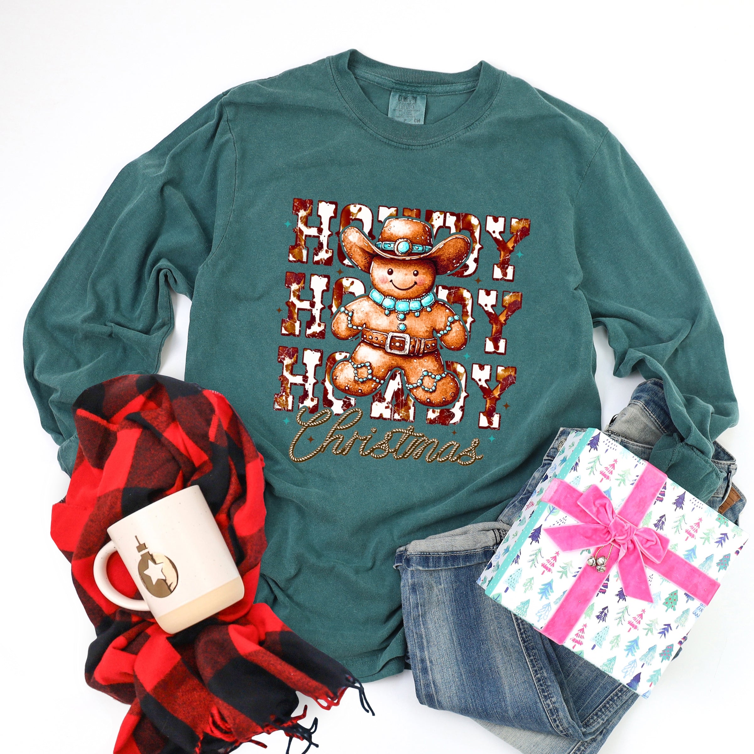 Howdy Gingerbread - Women's Garment Dyed Long Sleeve Graphic T-Shirt