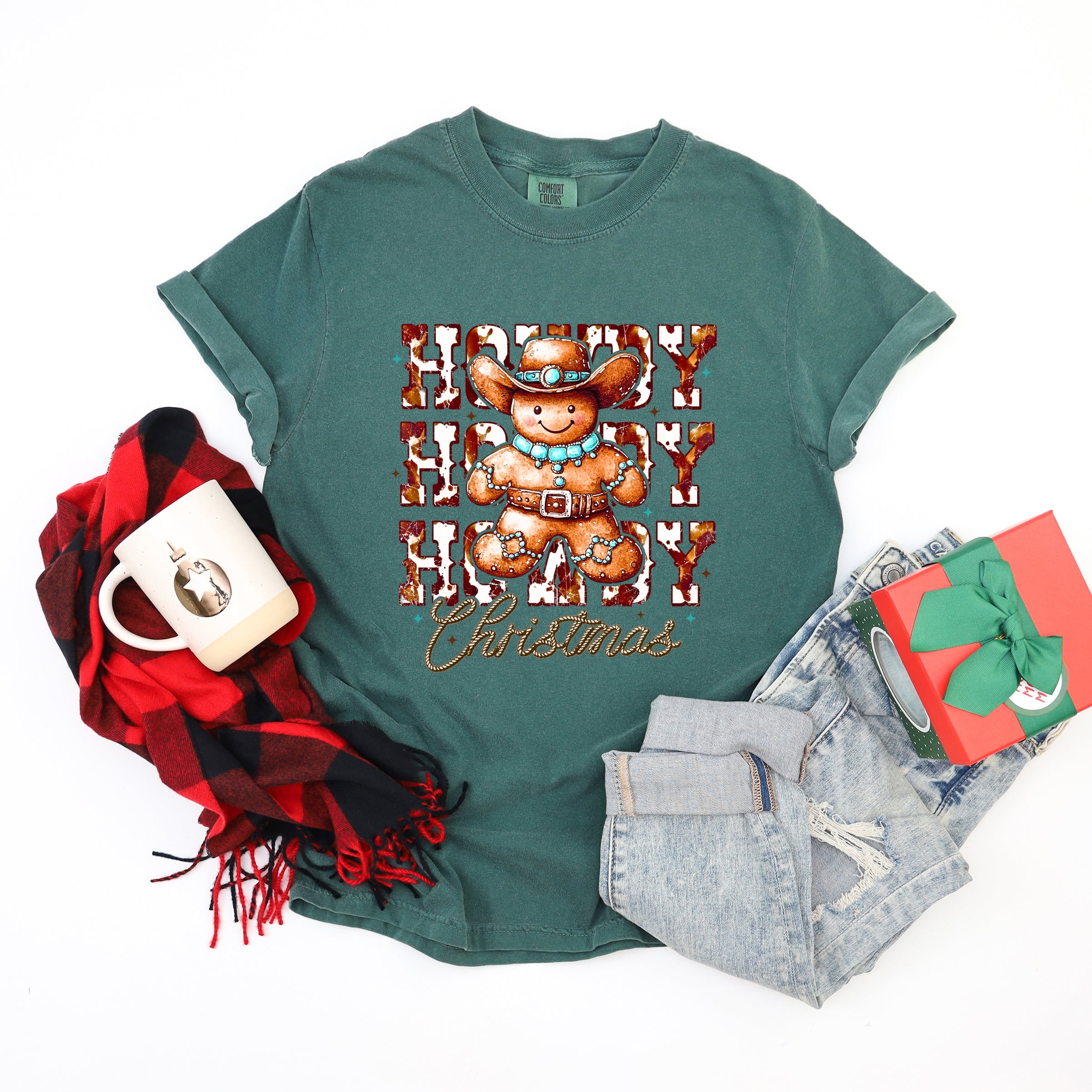 Howdy Gingerbread - Women's Garment Dyed Graphic T-Shirt