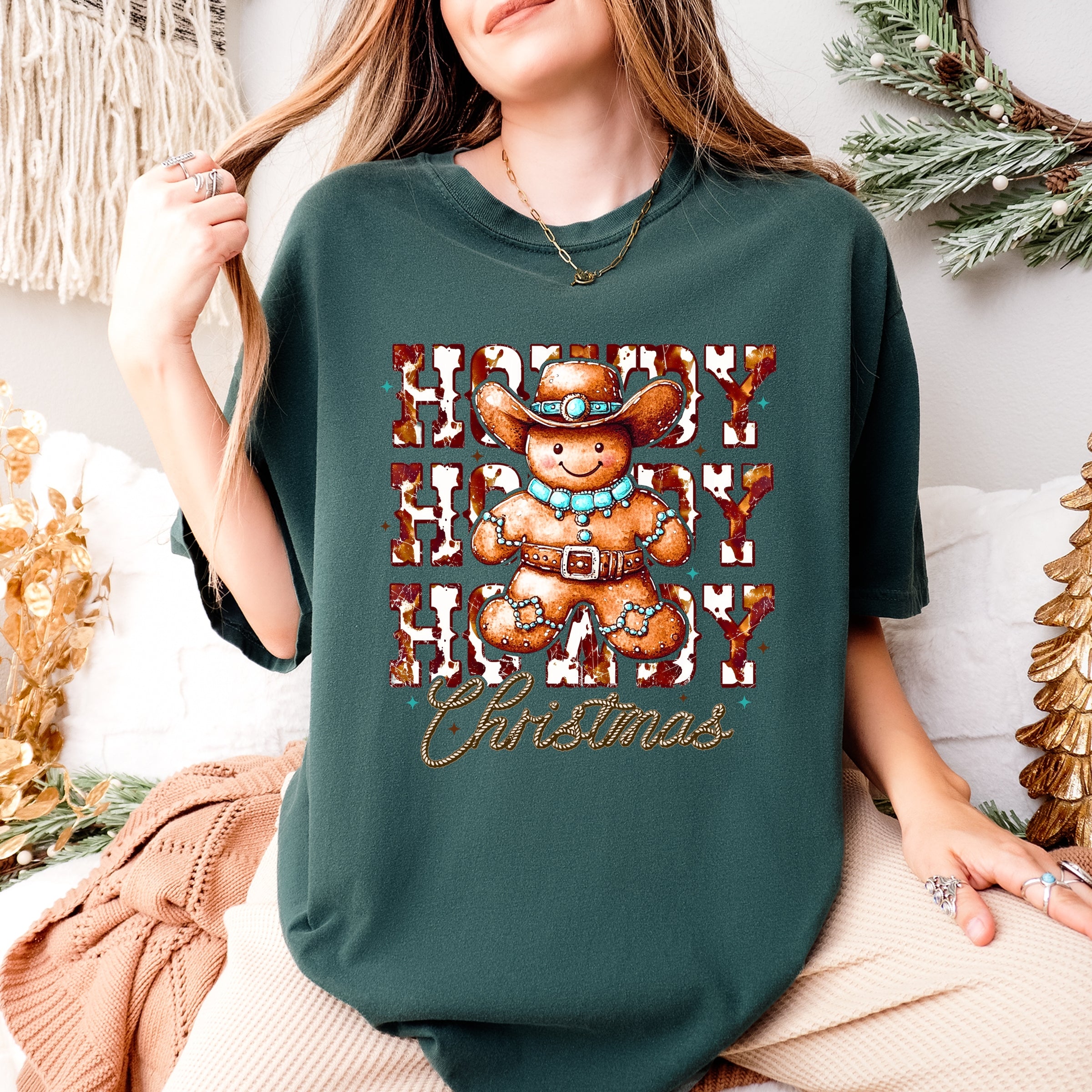 Howdy Gingerbread - Women's Garment Dyed Graphic T-Shirt
