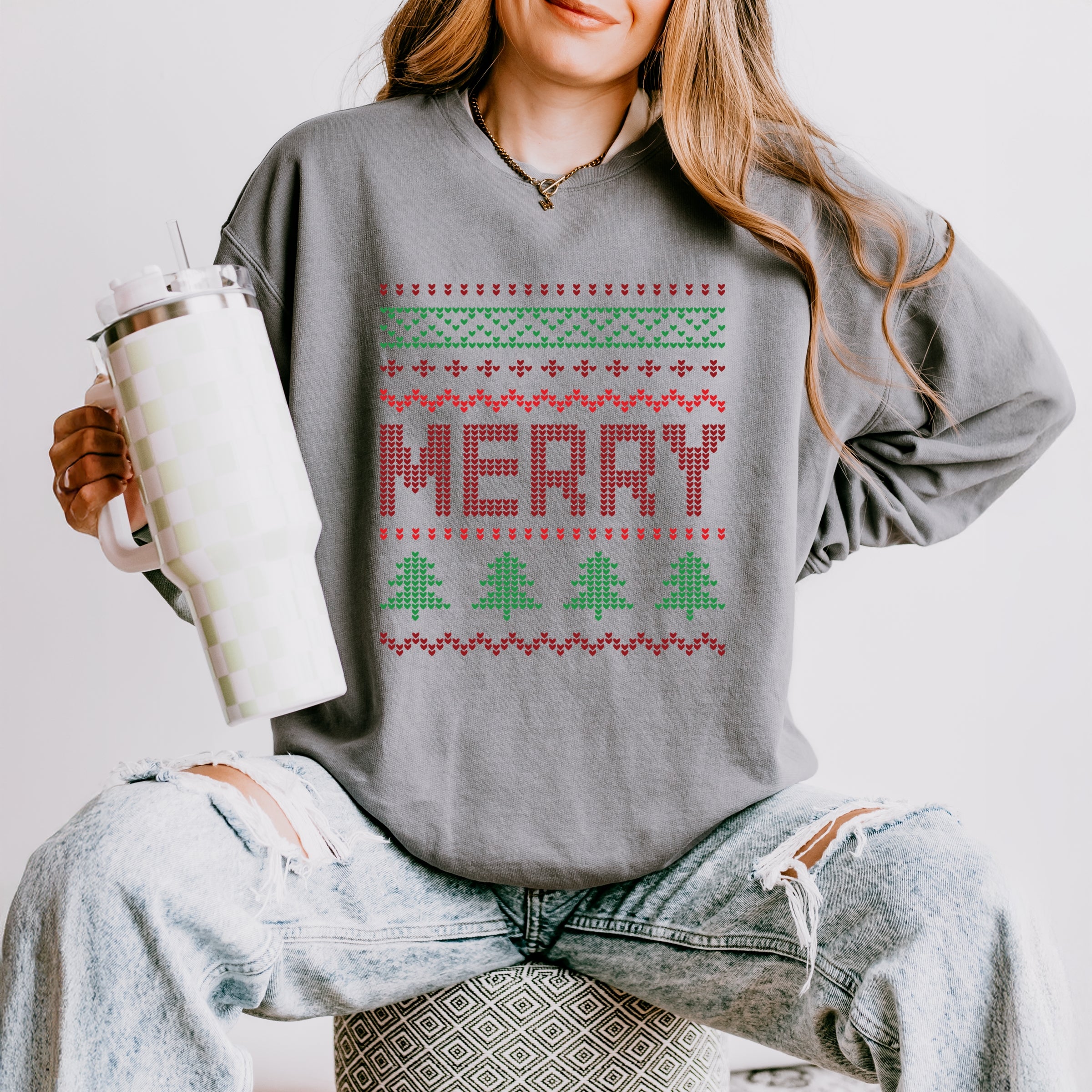 Ugly Sweater Merry - Women's Lightweight Garment Dyed Sweatshirt