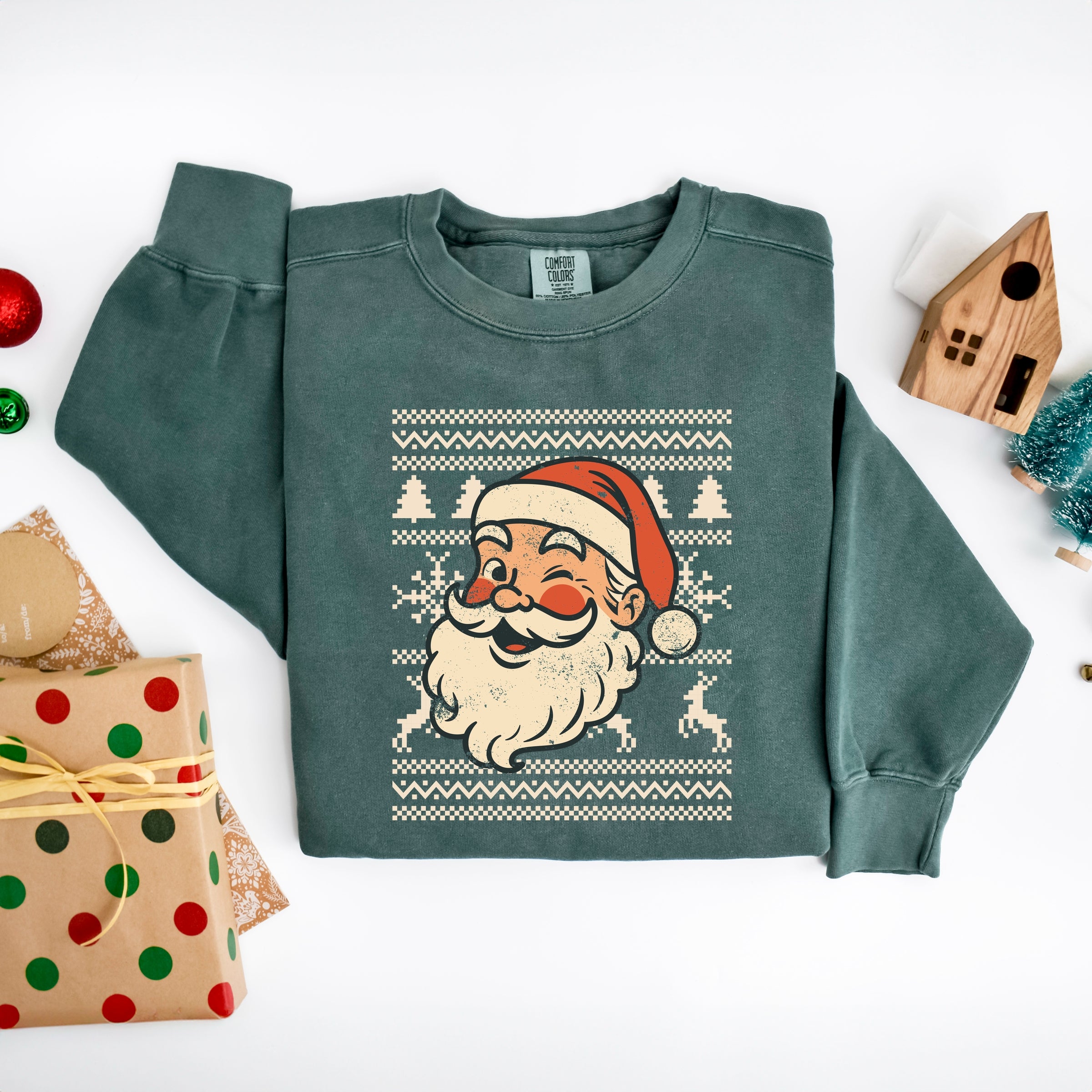 Ugly Sweater Santa Face - Women's Garment Dyed Sweatshirt