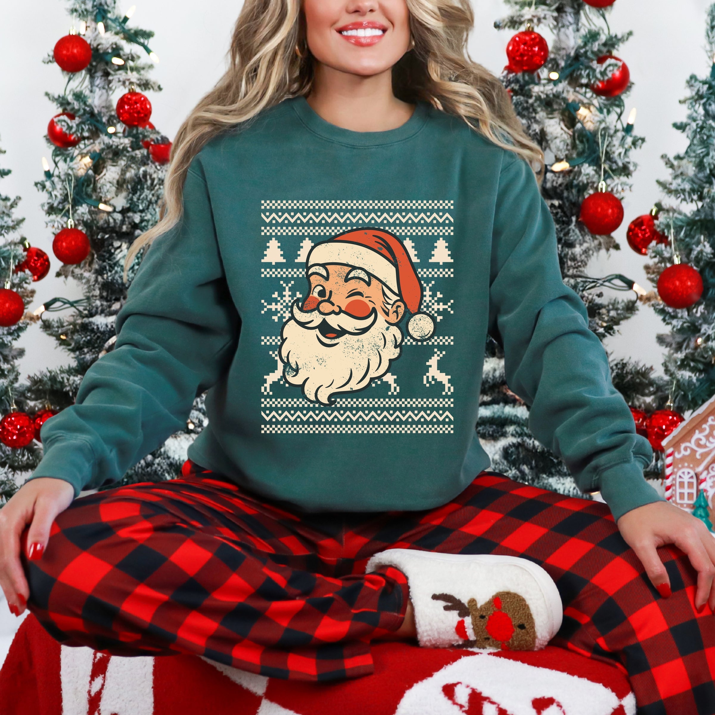 Ugly Sweater Santa Face - Women's Garment Dyed Sweatshirt