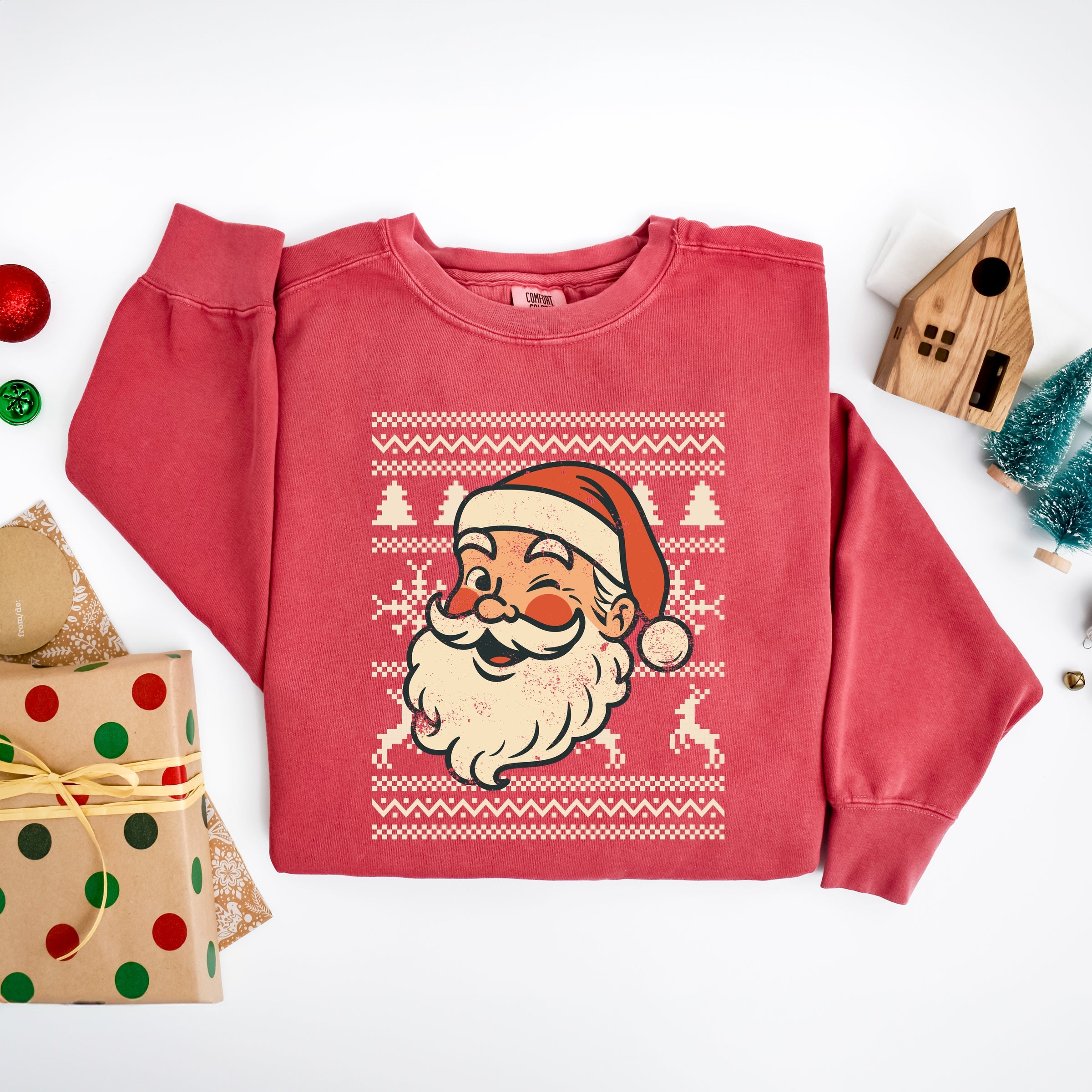 Ugly Sweater Santa Face - Women's Garment Dyed Sweatshirt