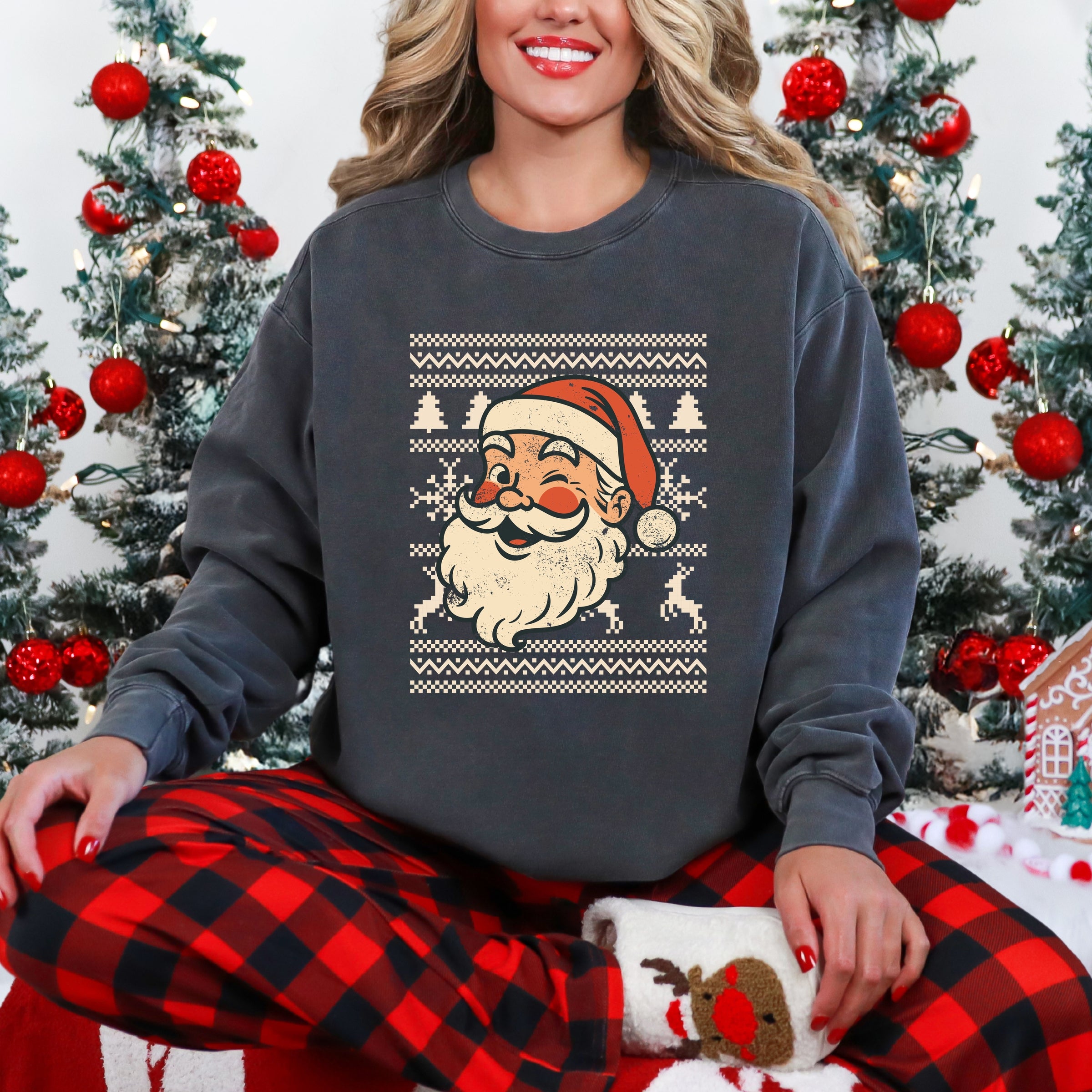 Ugly Sweater Santa Face - Women's Garment Dyed Sweatshirt