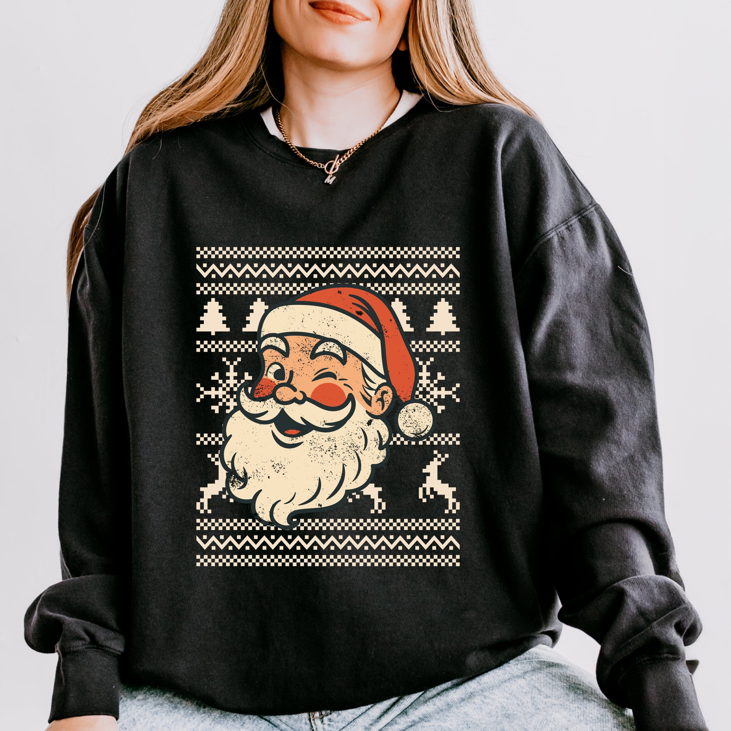 Ugly Sweater Santa Face - Women's Lightweight Garment Dyed Sweatshirt