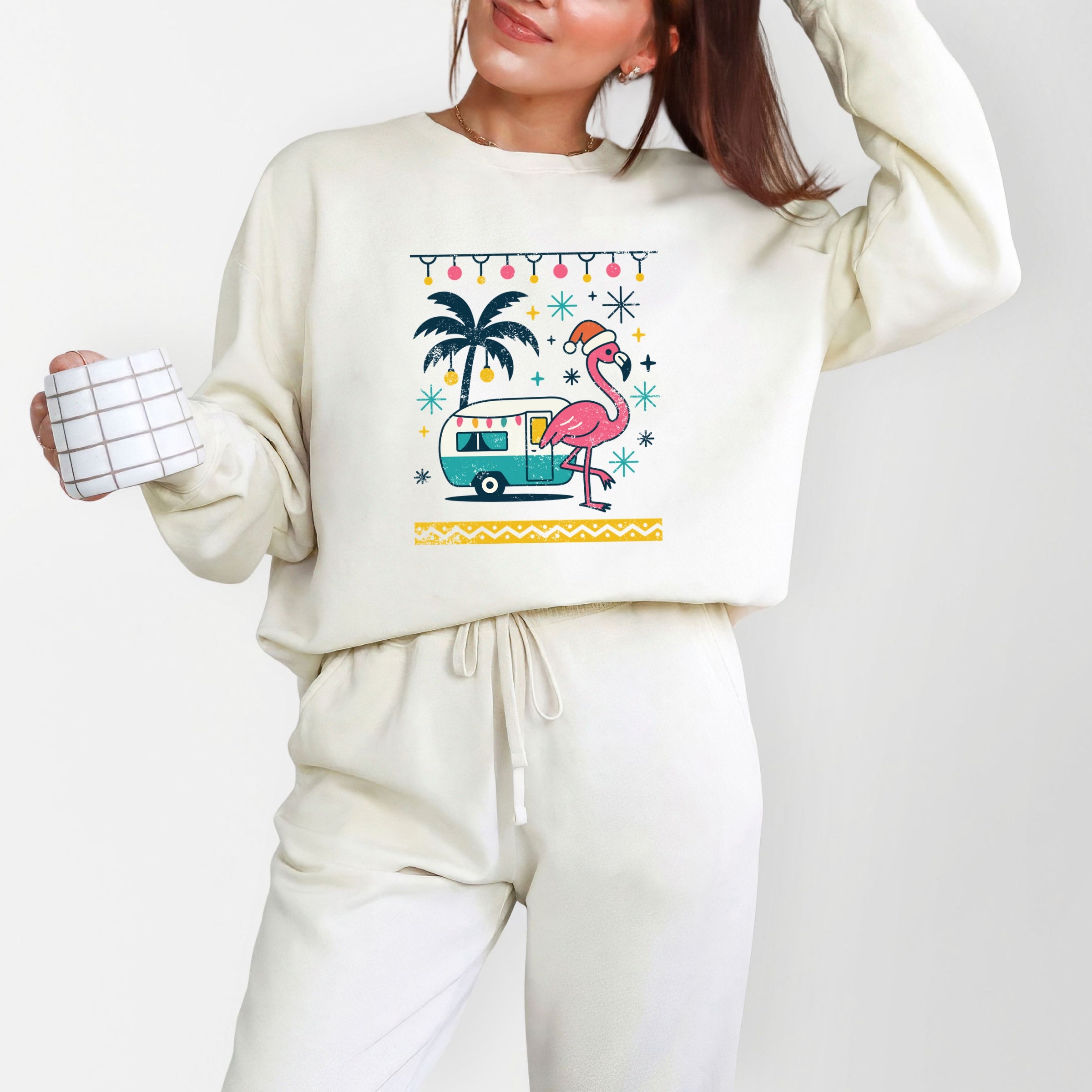 Ugly Sweater Flamingo - Women's Lightweight Garment Dyed Sweatshirt