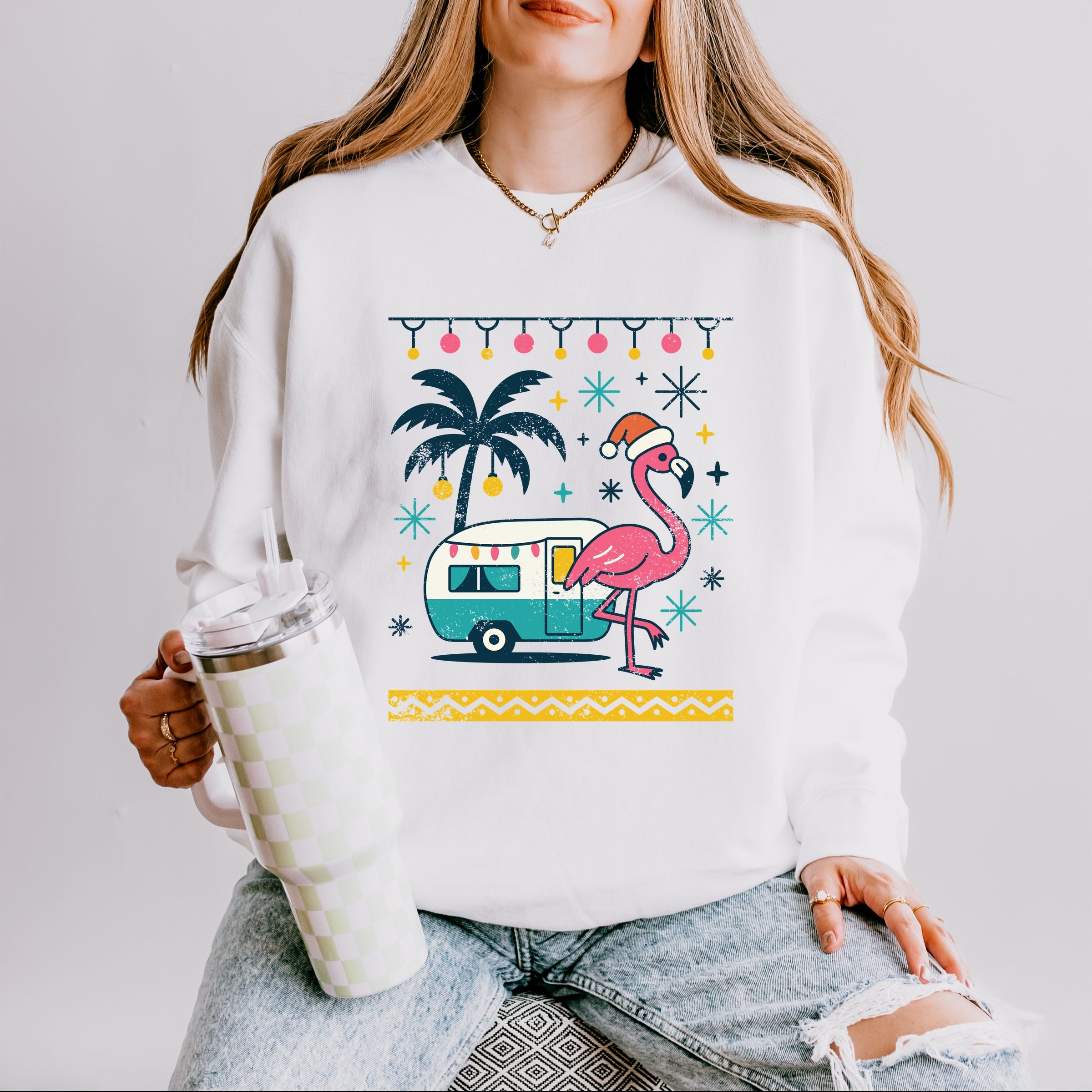 Ugly Sweater Flamingo - Women's Lightweight Garment Dyed Sweatshirt