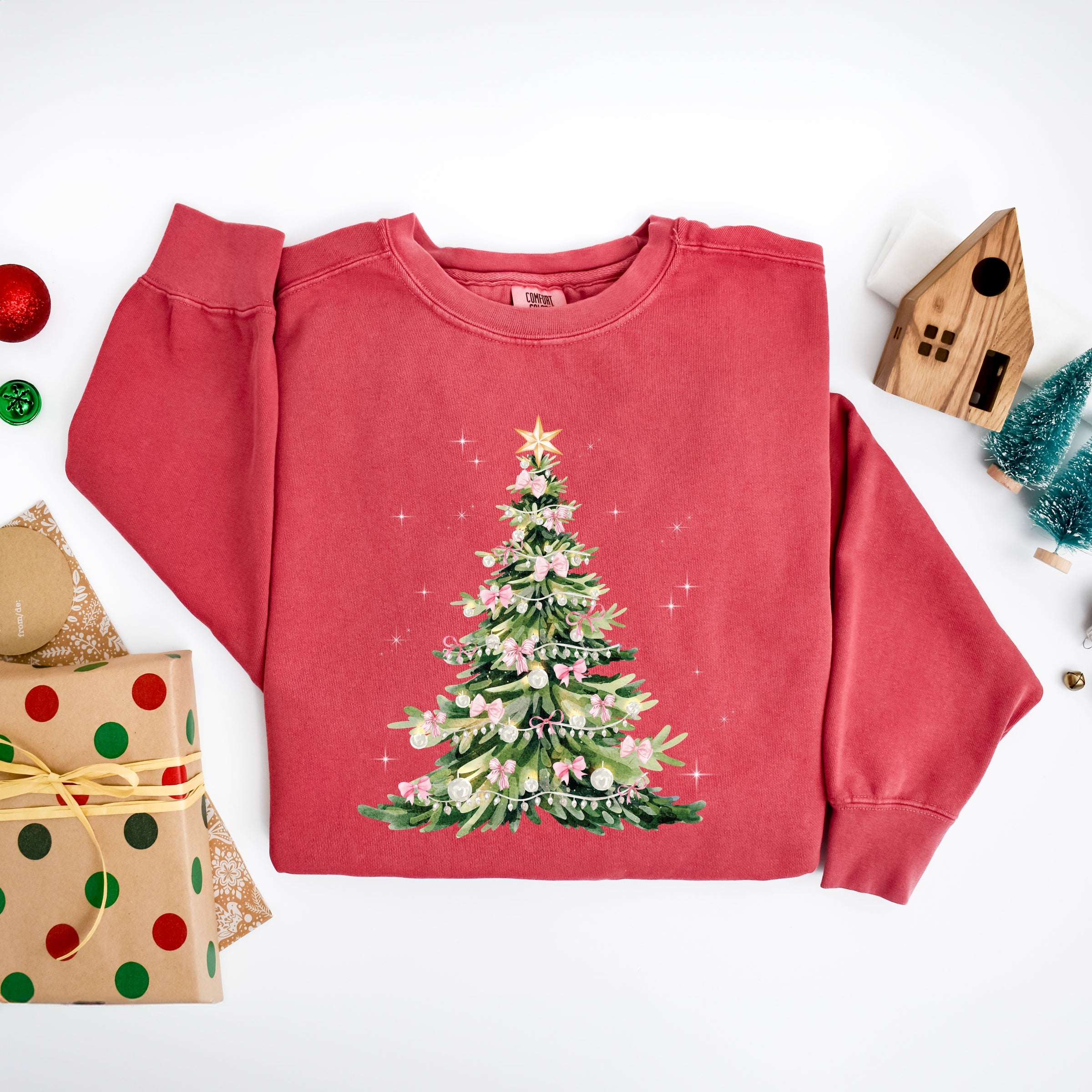 Watercolor Christmas Tree Sparkle - Womens Garment Dyed Sweatshirt