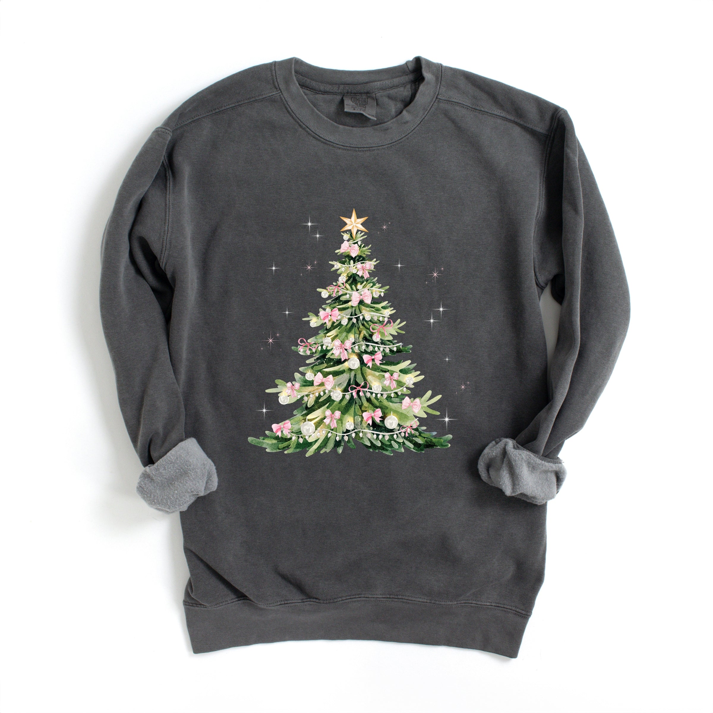 Watercolor Christmas Tree Sparkle - Women's Garment Dyed Sweatshirt