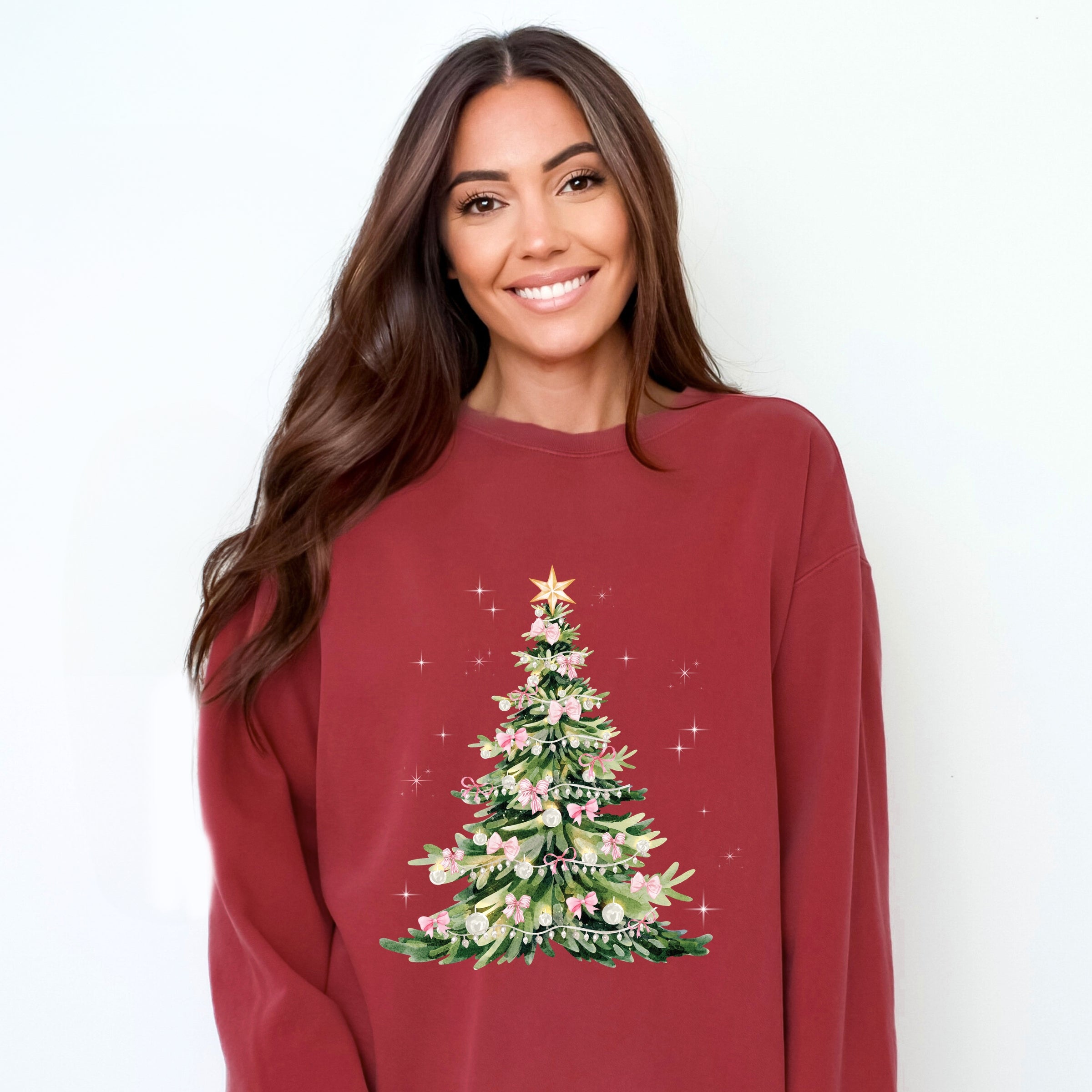 Watercolor Christmas Tree Sparkle - Women's Garment Dyed Sweatshirt