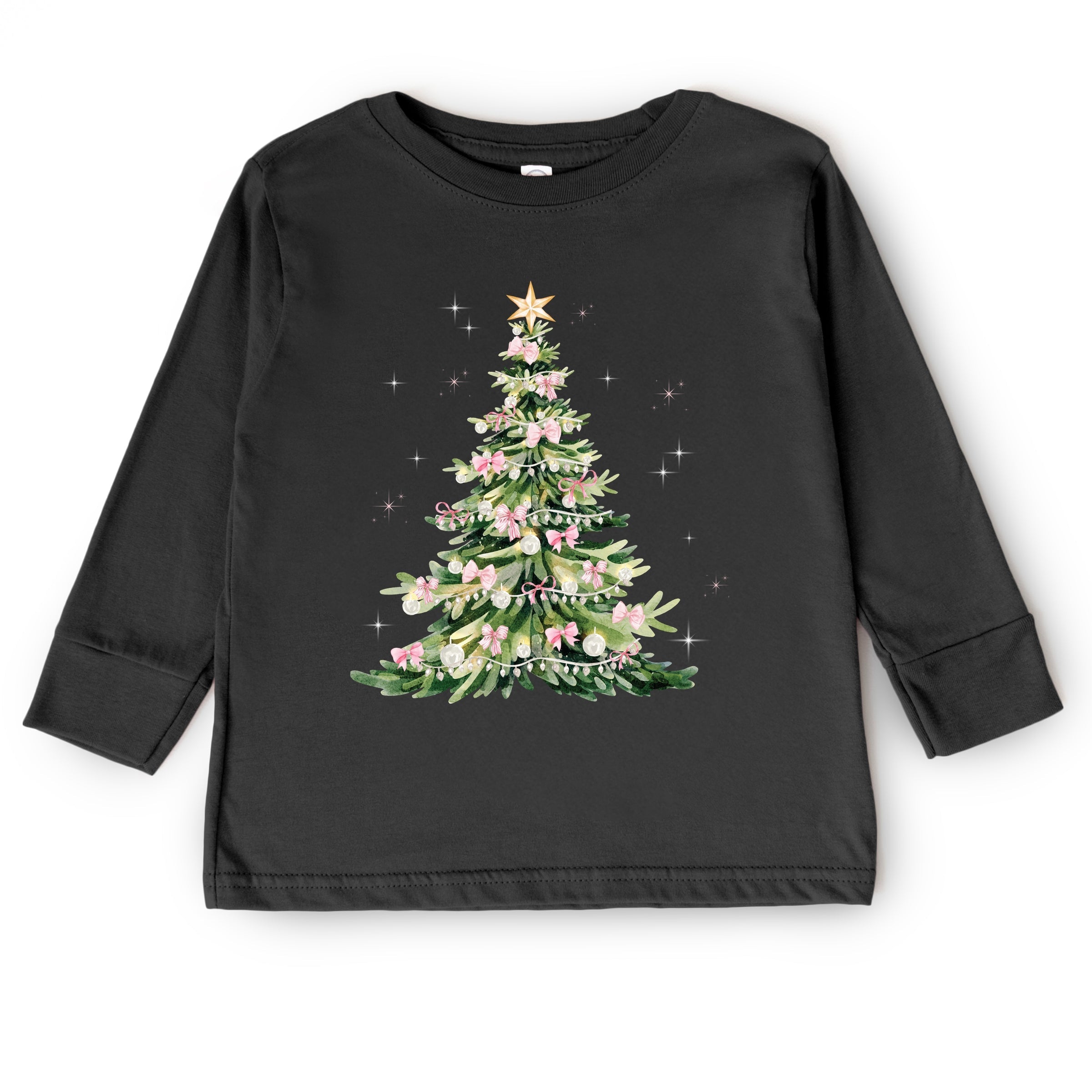Watercolor Christmas Tree Sparkle - Toddler Long Sleeve Graphic Tee and Youth Long Sleeve Graphic T-Shirt