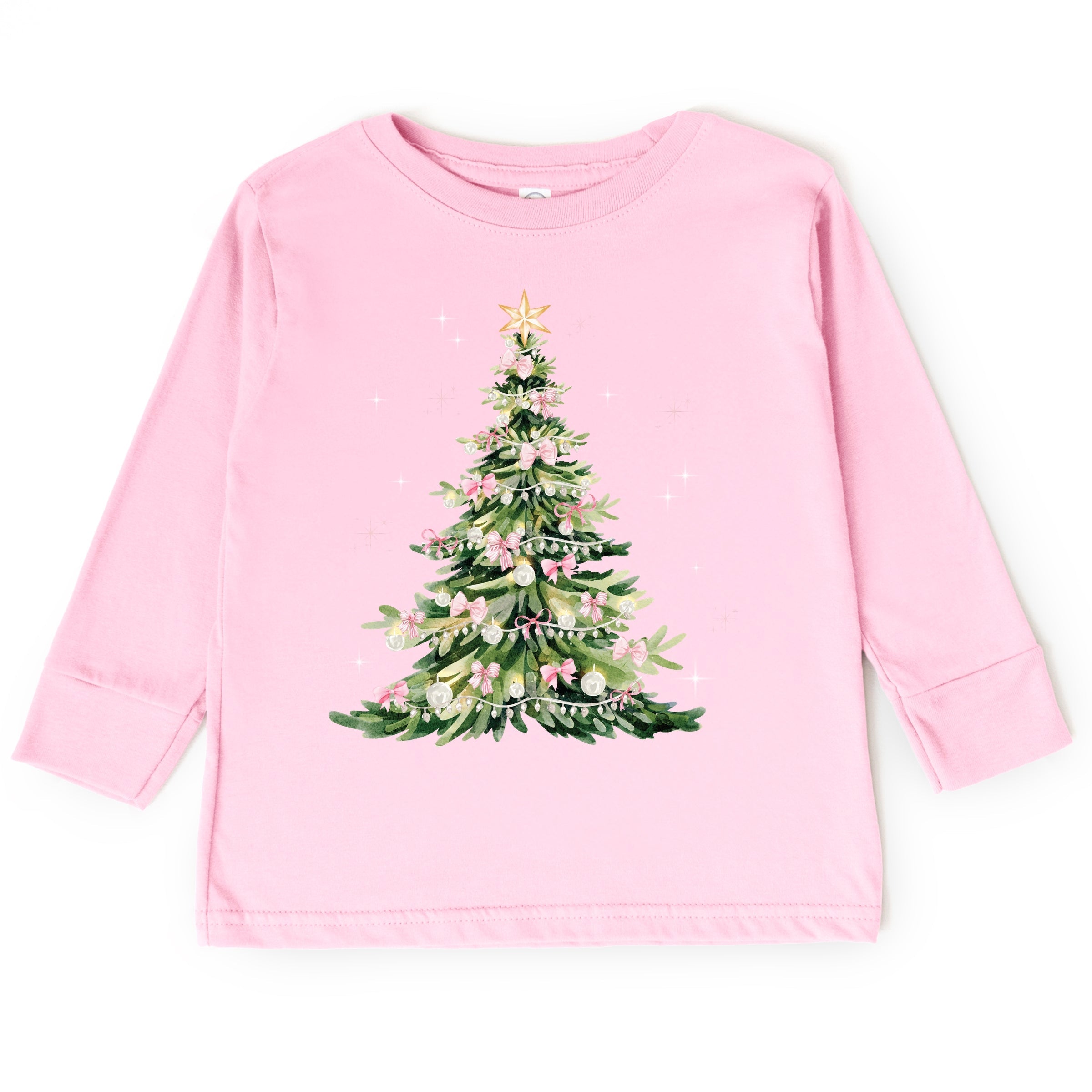 Watercolor Christmas Tree Sparkle - Toddler Long Sleeve Graphic Tee and Youth Long Sleeve Graphic T-Shirt