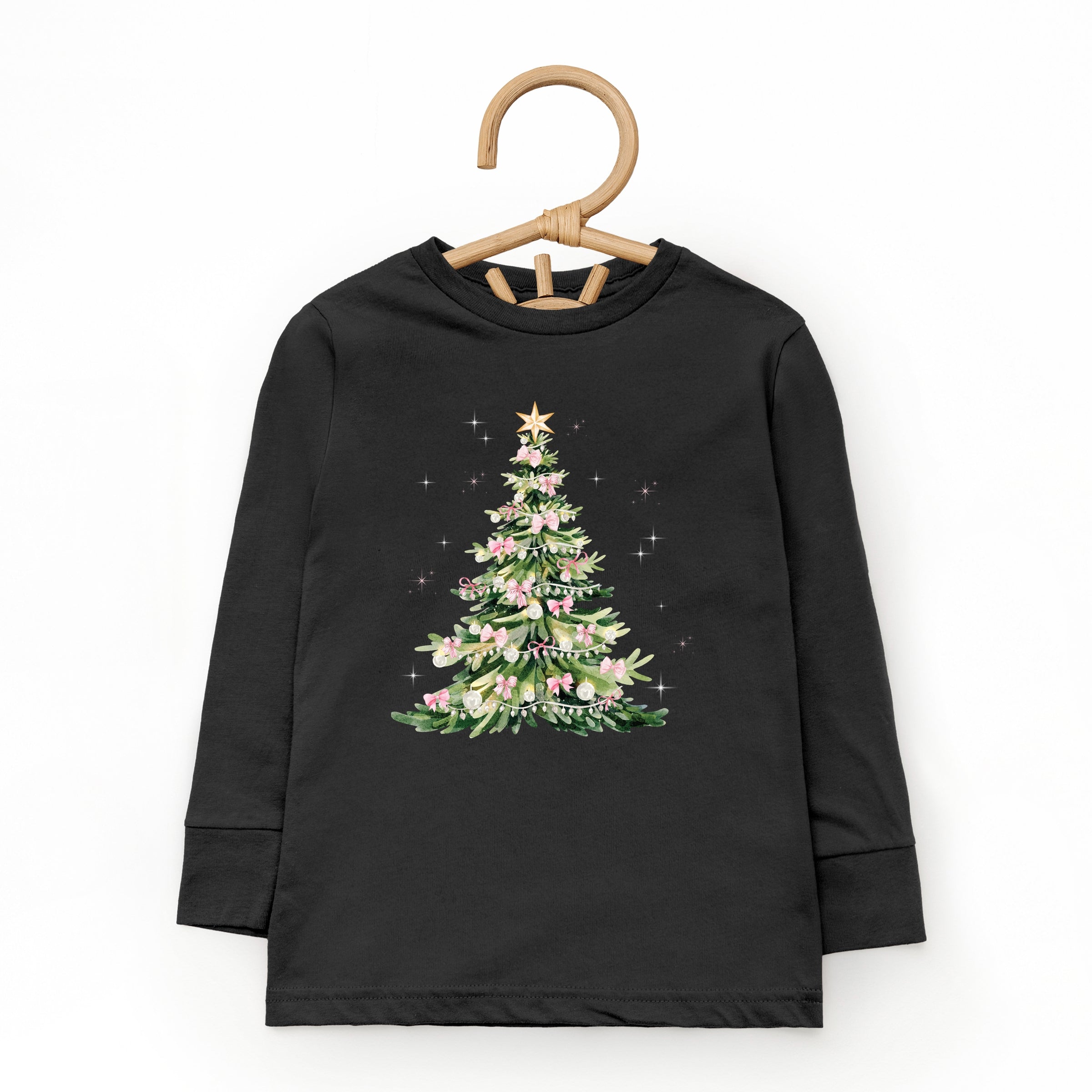 Watercolor Christmas Tree Sparkle - Toddler Long Sleeve Graphic Tee and Youth Long Sleeve Graphic T-Shirt