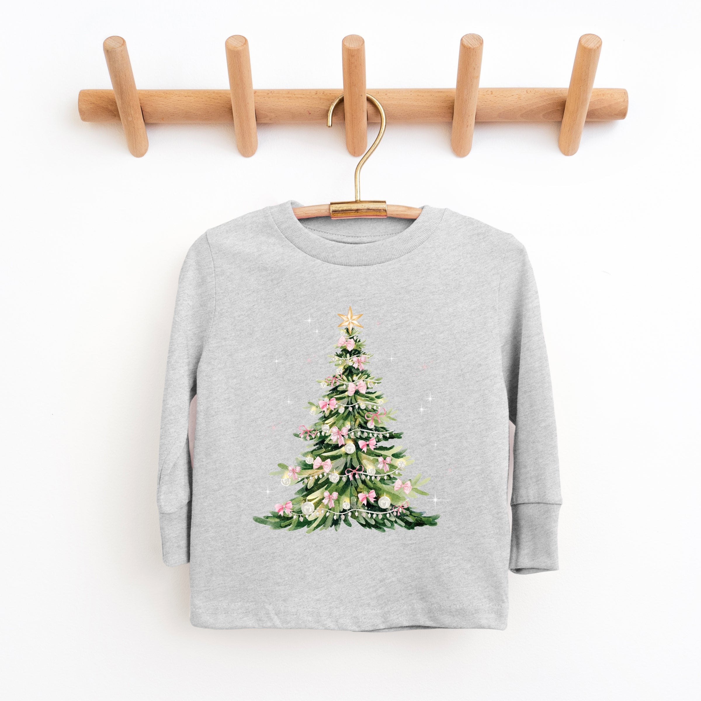 Watercolor Christmas Tree Sparkle - Toddler Long Sleeve Graphic Tee and Youth Long Sleeve Graphic T-Shirt