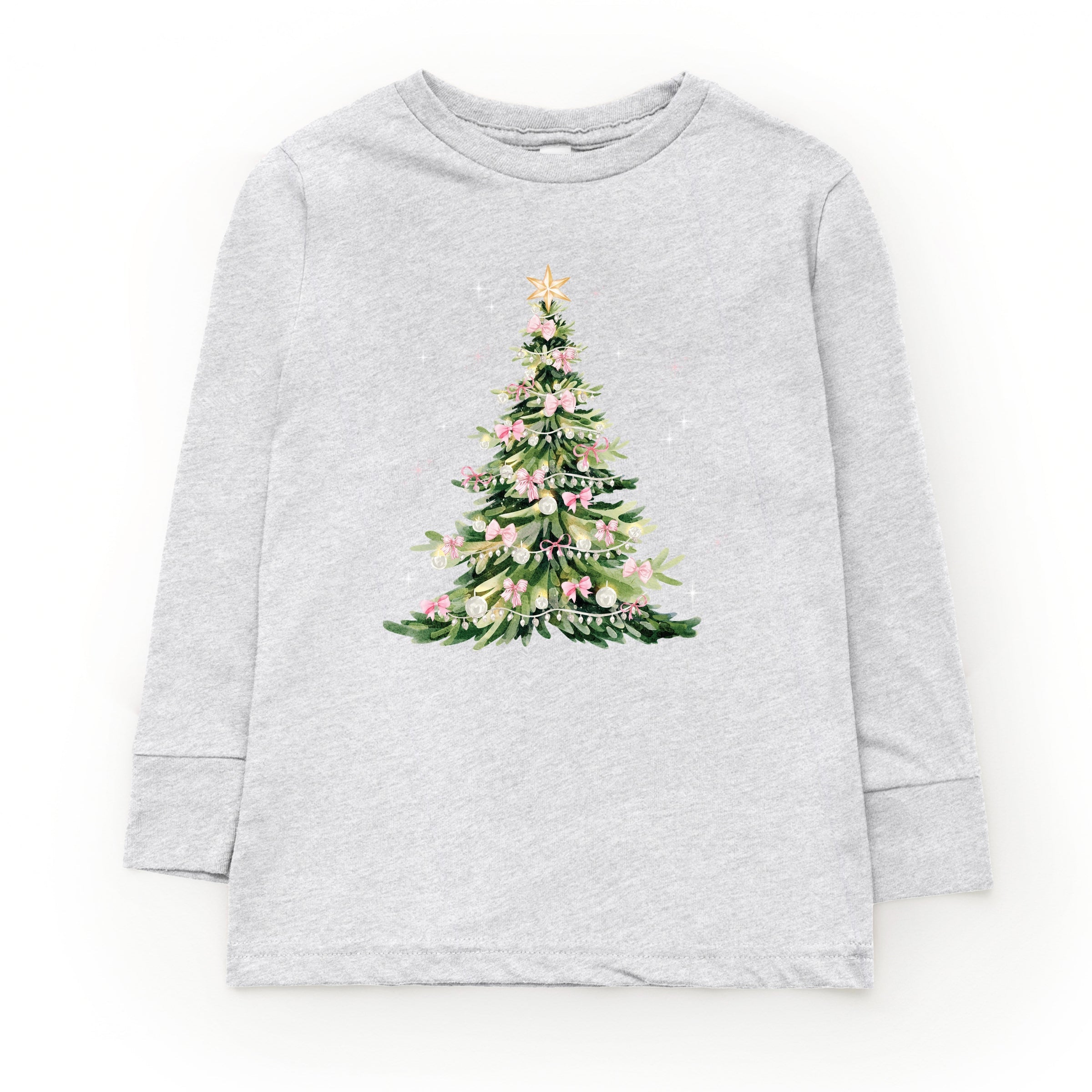 Watercolor Christmas Tree Sparkle - Toddler Long Sleeve Graphic Tee and Youth Long Sleeve Graphic T-Shirt