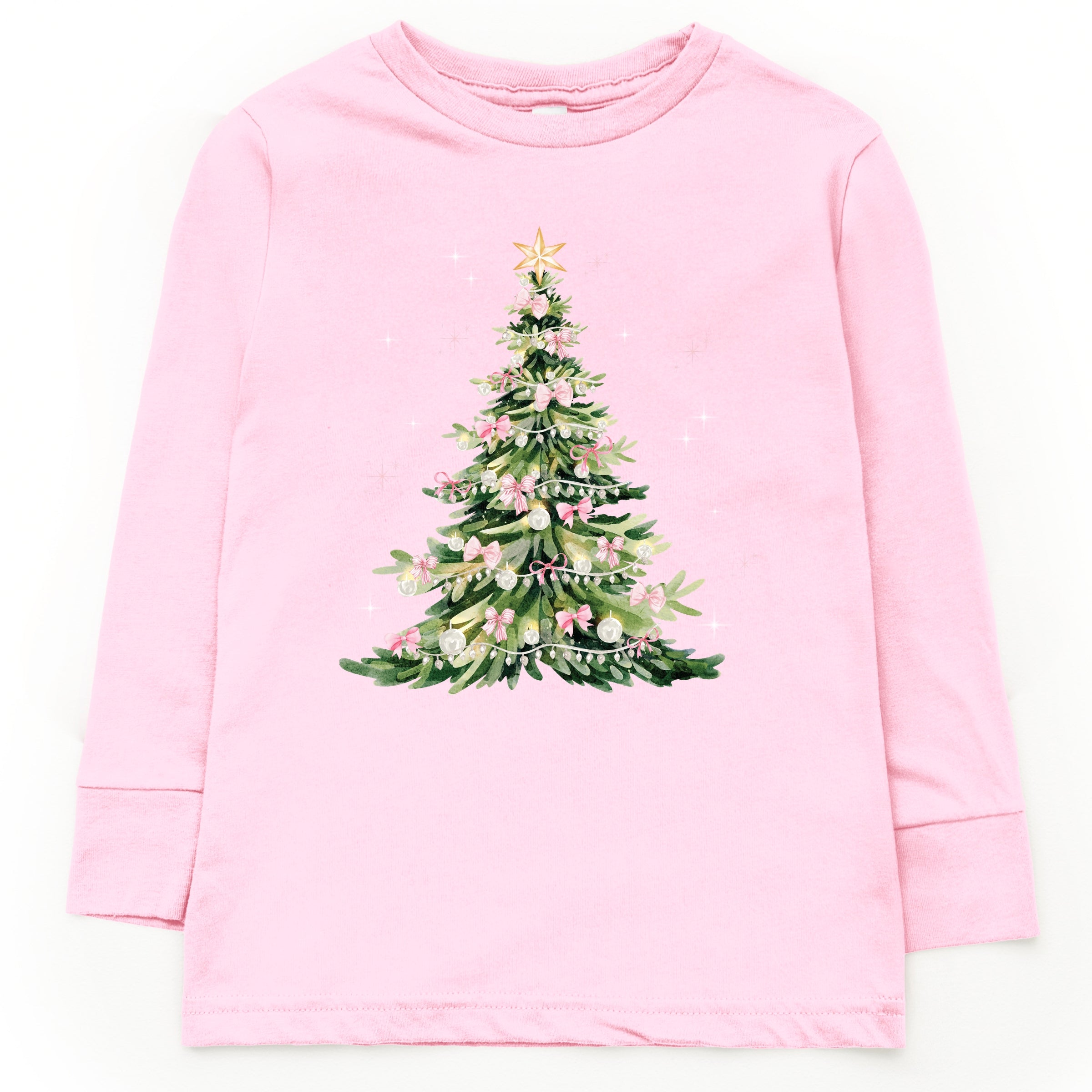 Watercolor Christmas Tree Sparkle - Toddler Long Sleeve Graphic Tee and Youth Long Sleeve Graphic T-Shirt