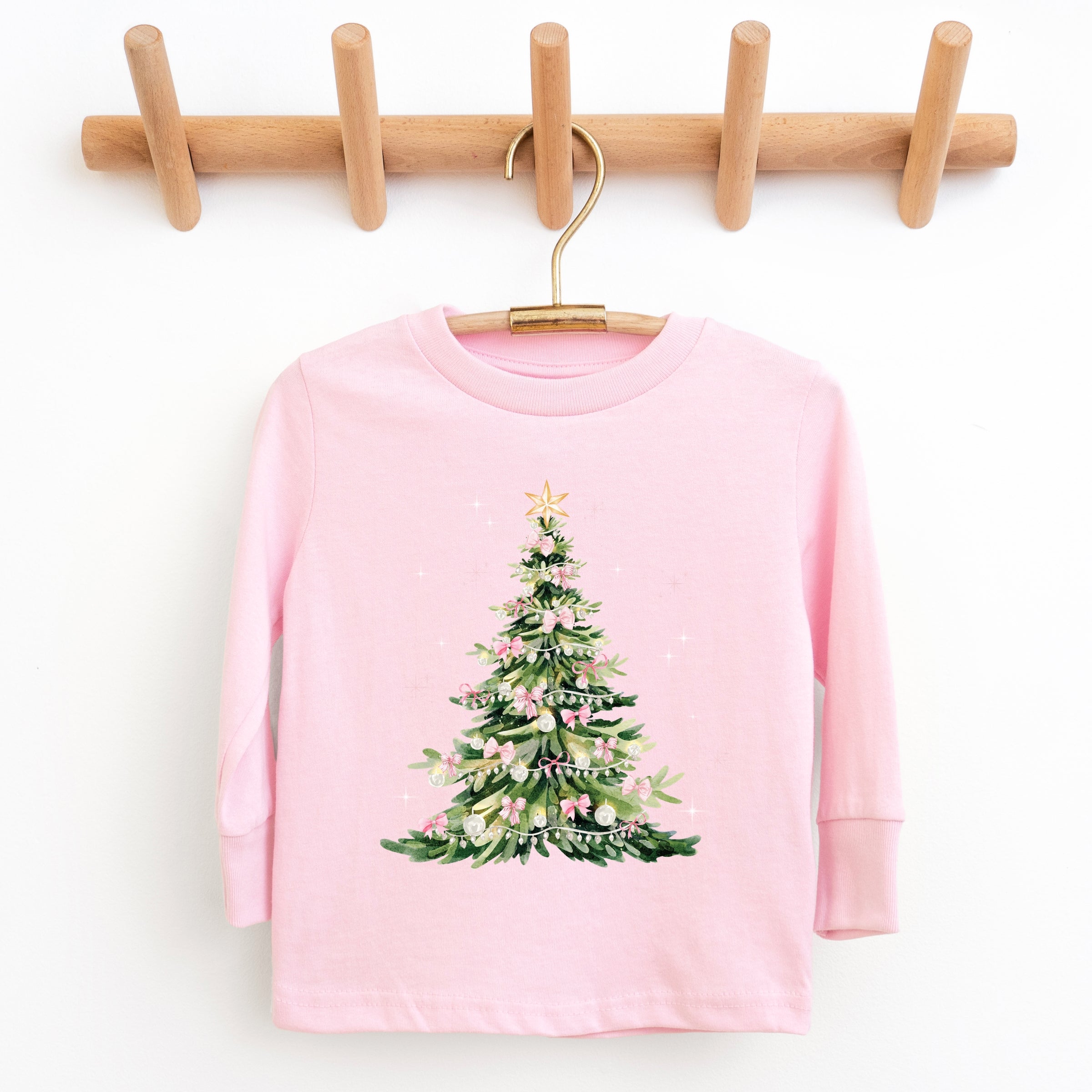 Watercolor Christmas Tree Sparkle - Toddler Long Sleeve Graphic Tee and Youth Long Sleeve Graphic T-Shirt