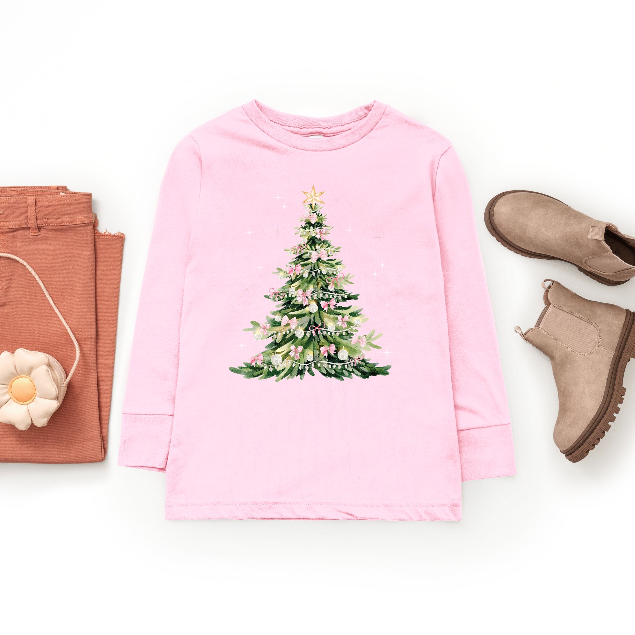 Watercolor Christmas Tree Sparkle - Toddler Long Sleeve Graphic Tee and Youth Long Sleeve Graphic T-Shirt