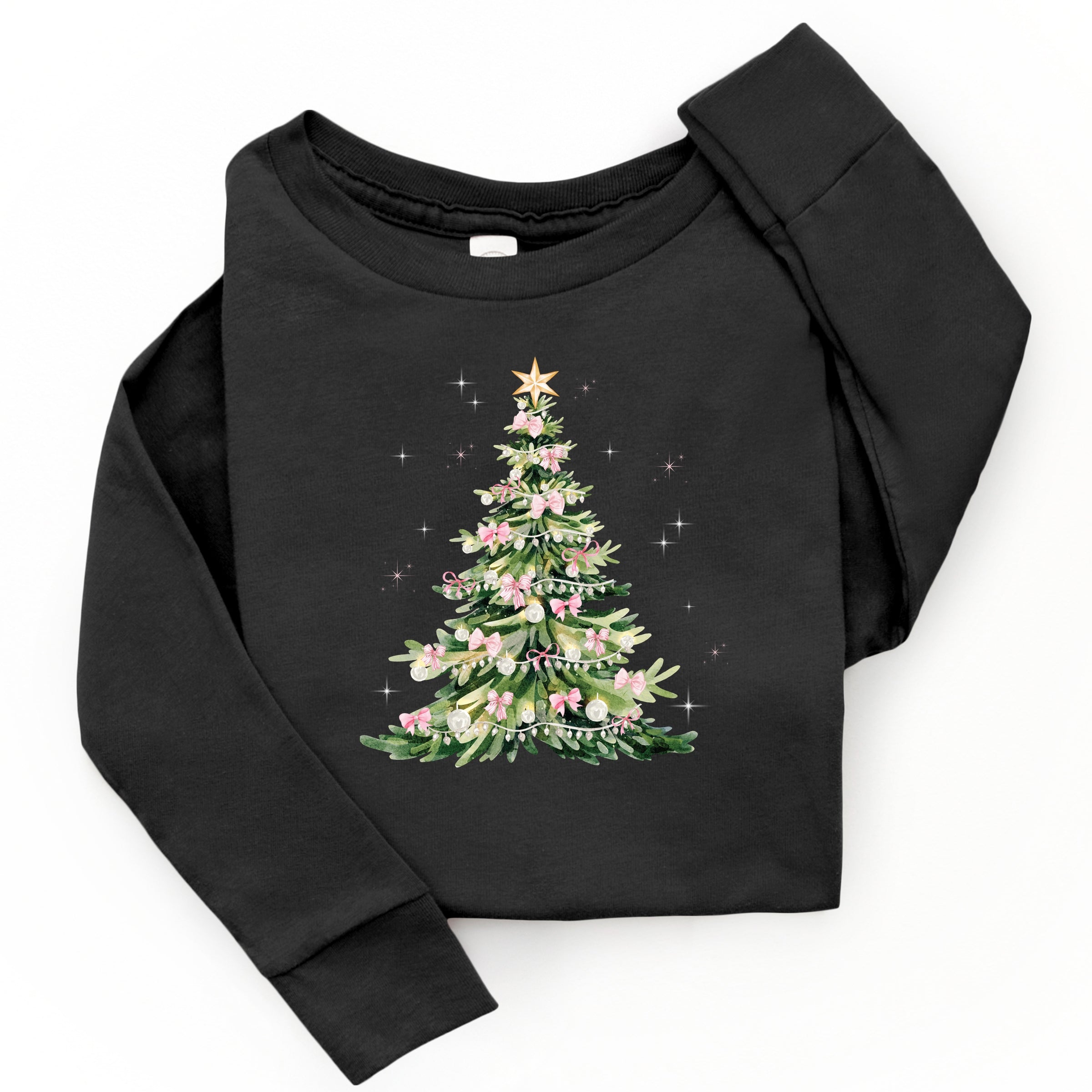 Watercolor Christmas Tree Sparkle - Toddler Long Sleeve Graphic Tee and Youth Long Sleeve Graphic T-Shirt