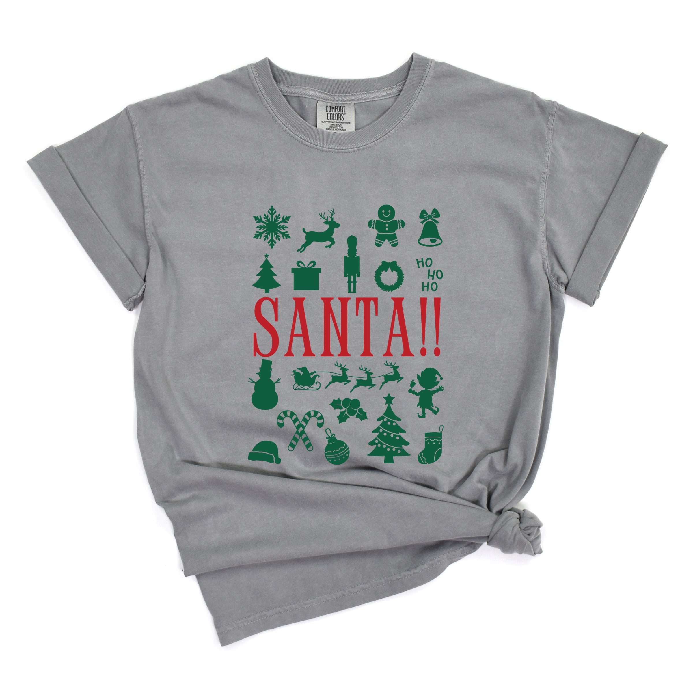 Santa Christmas Icons - Womens Garment Dyed Tee