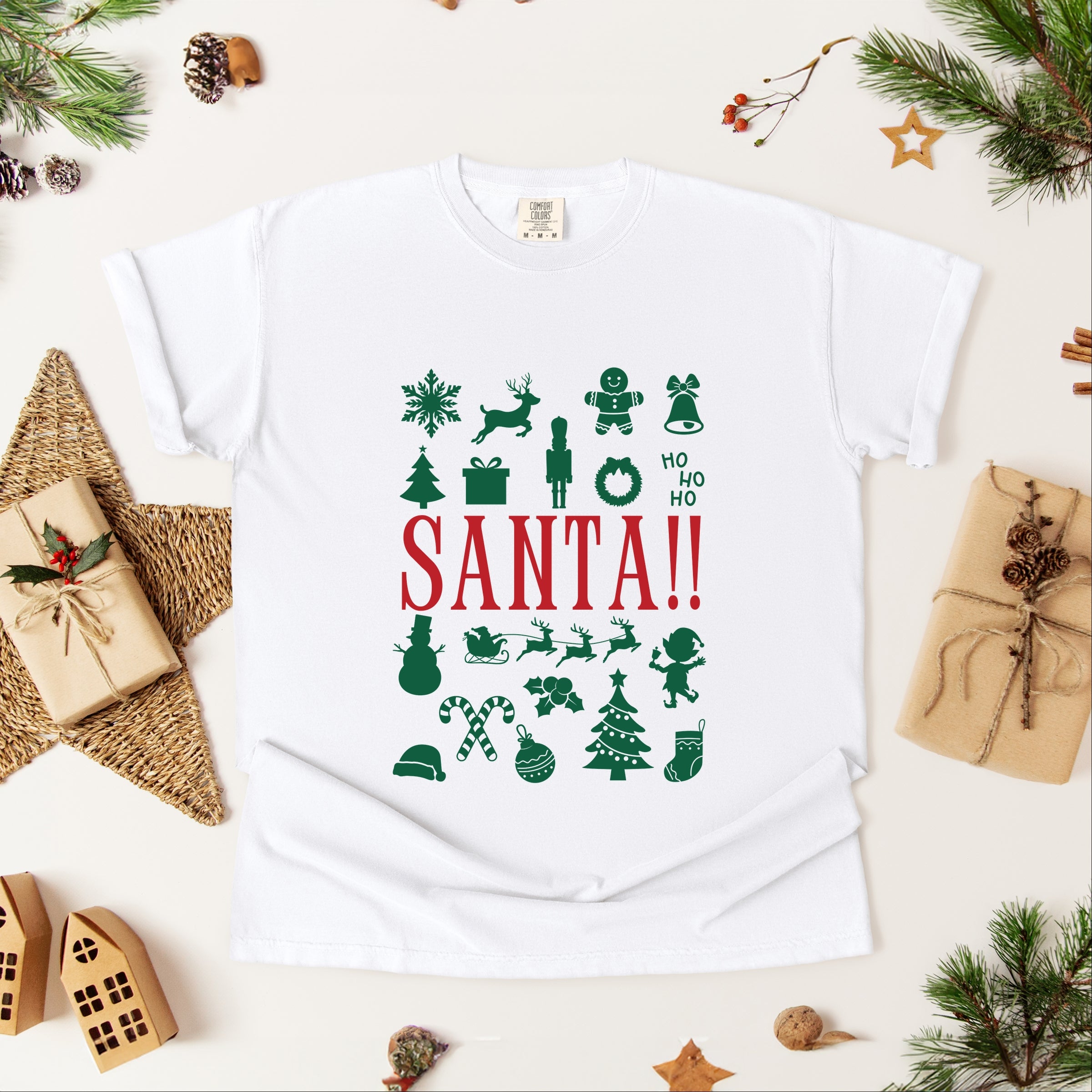 Santa Christmas Icons - Womens Garment Dyed Tee