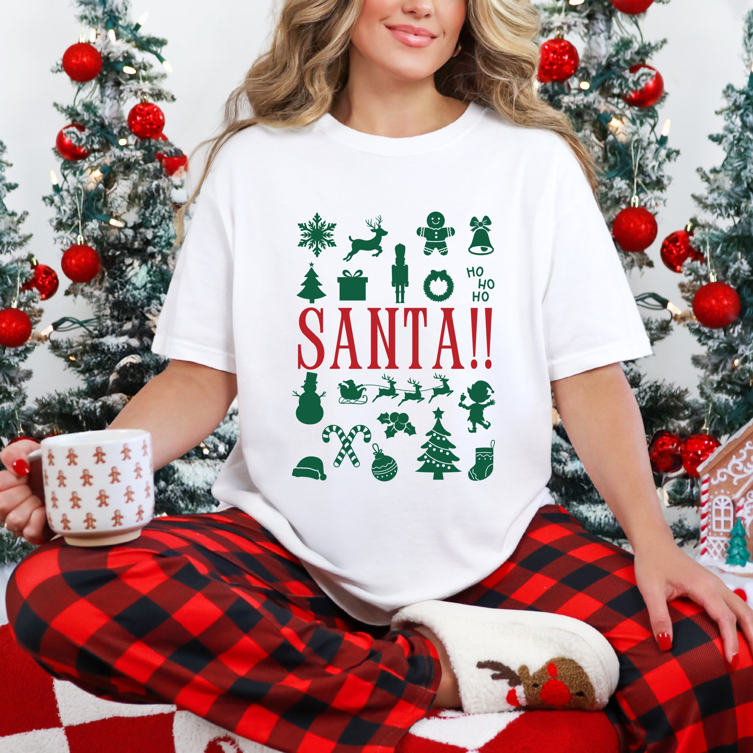 Santa Christmas Icons - Womens Garment Dyed Tee