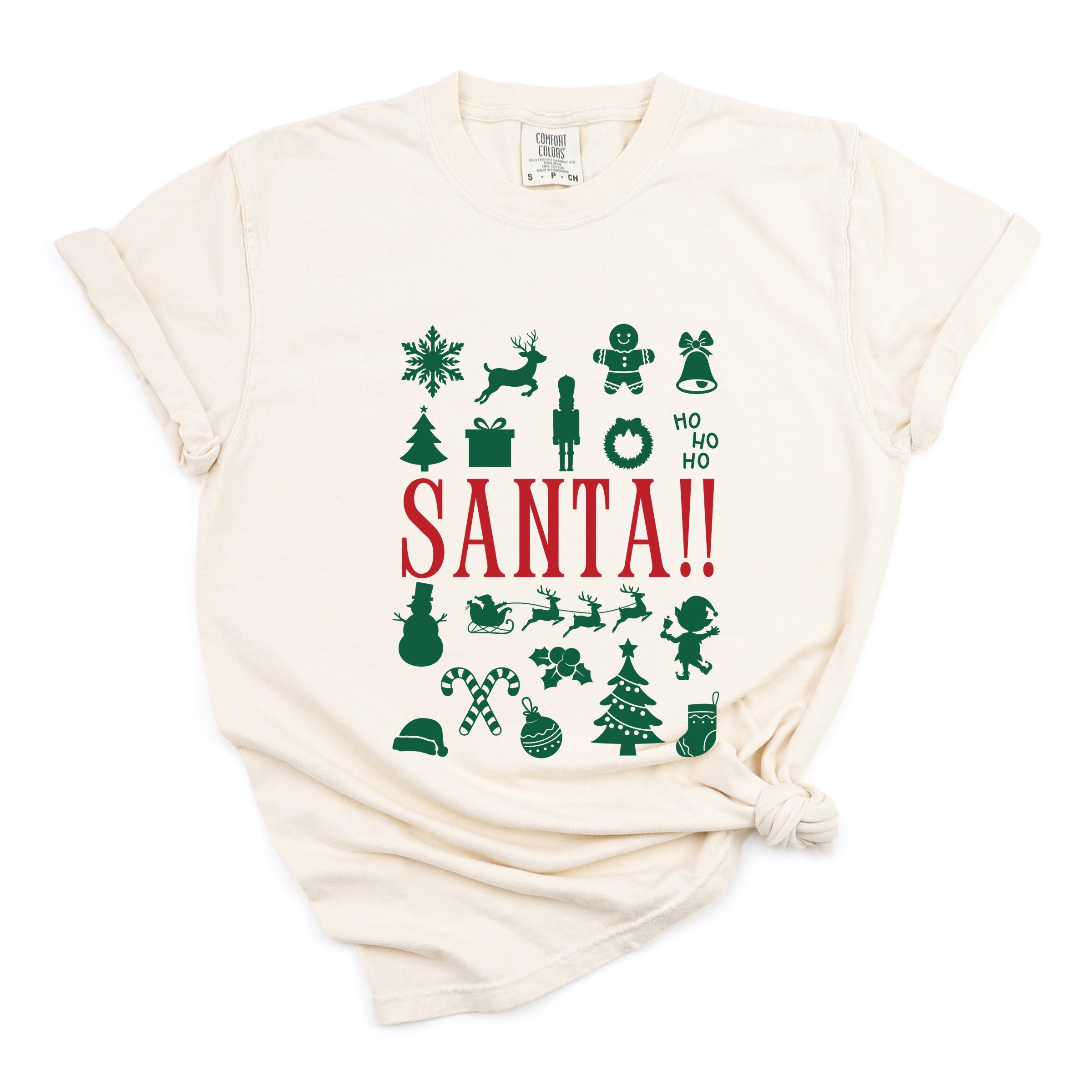 Santa Christmas Icons - Womens Garment Dyed Tee