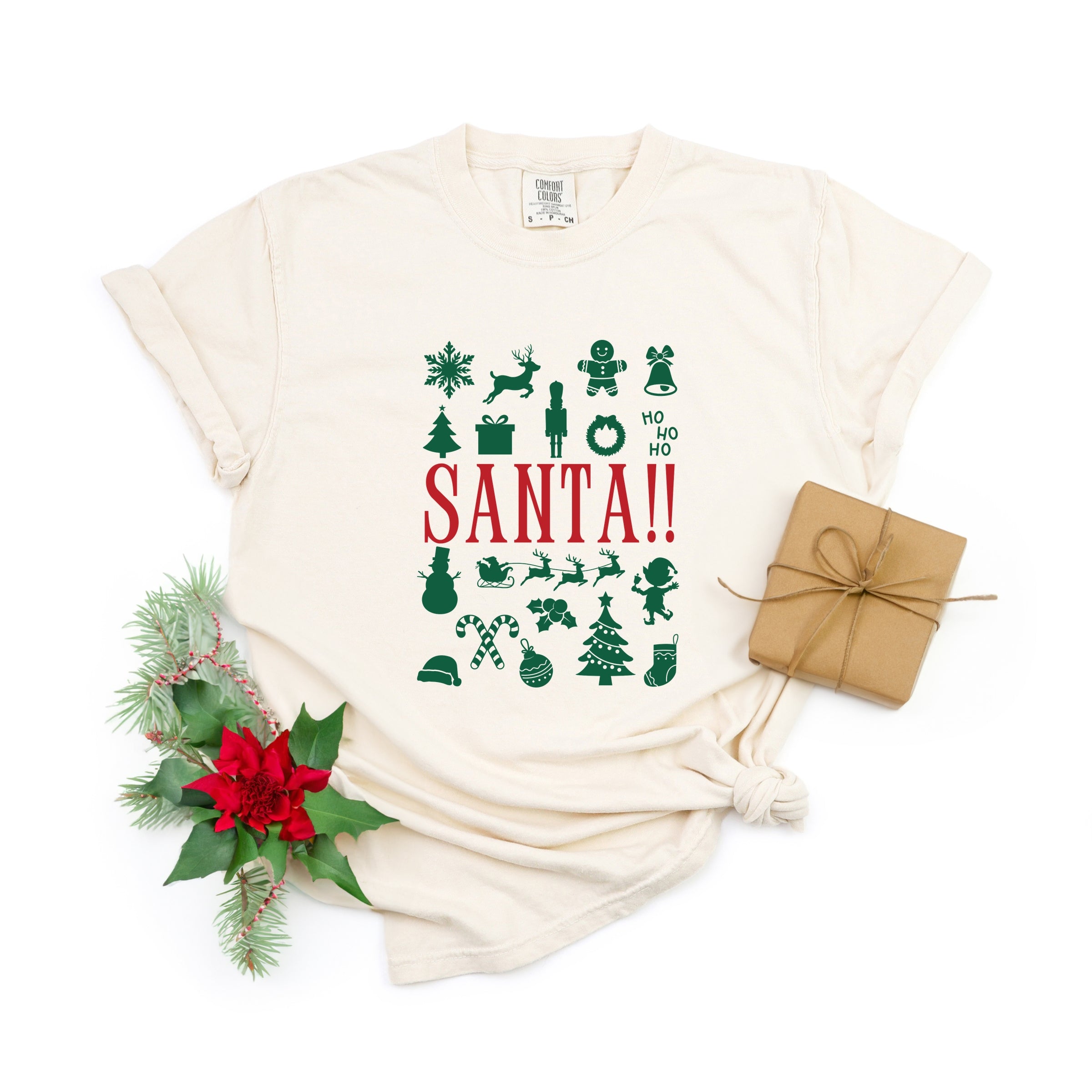 Santa Christmas Icons - Womens Garment Dyed Tee