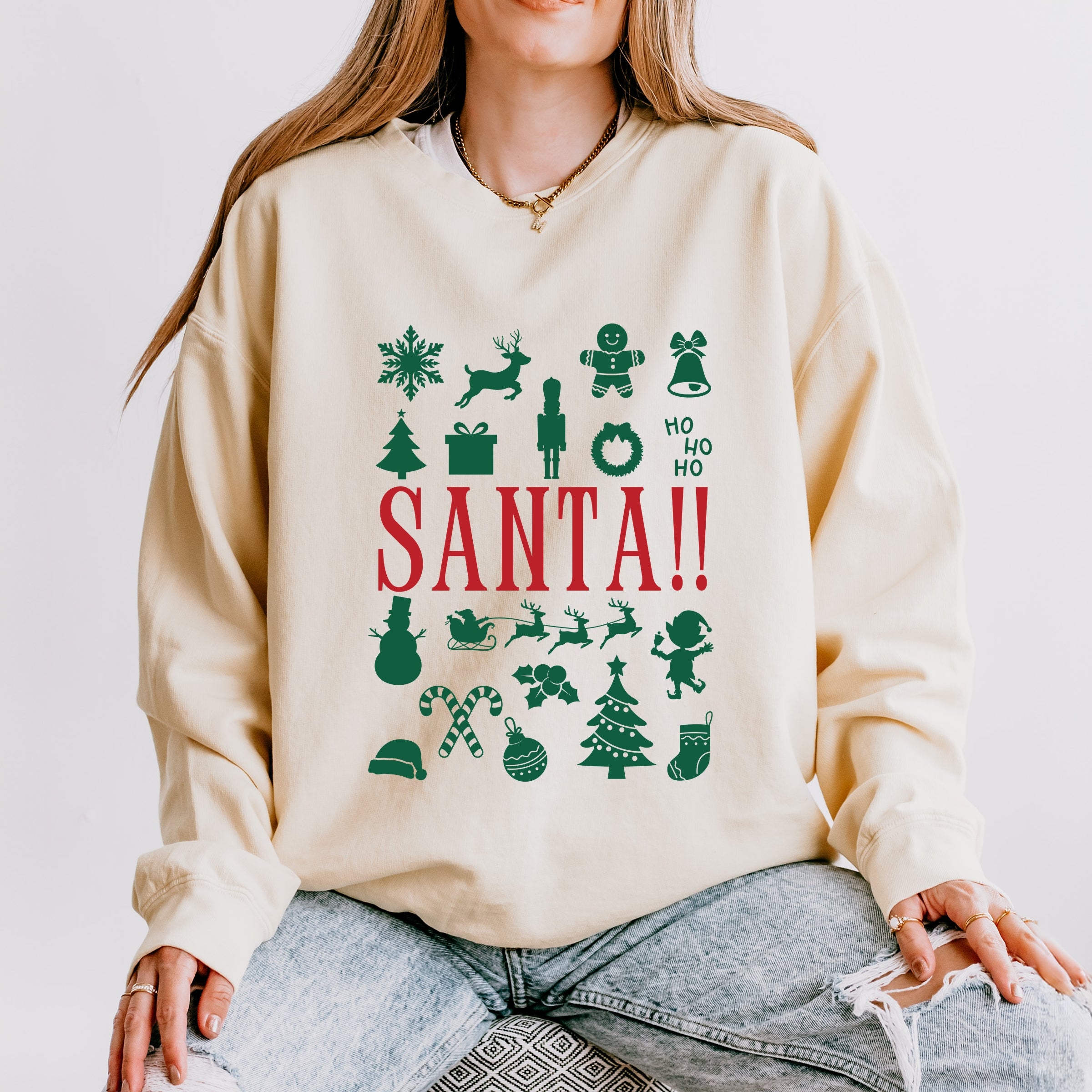 Santa Christmas Icons - Womens Lightweight Garment Dyed Sweatshirt