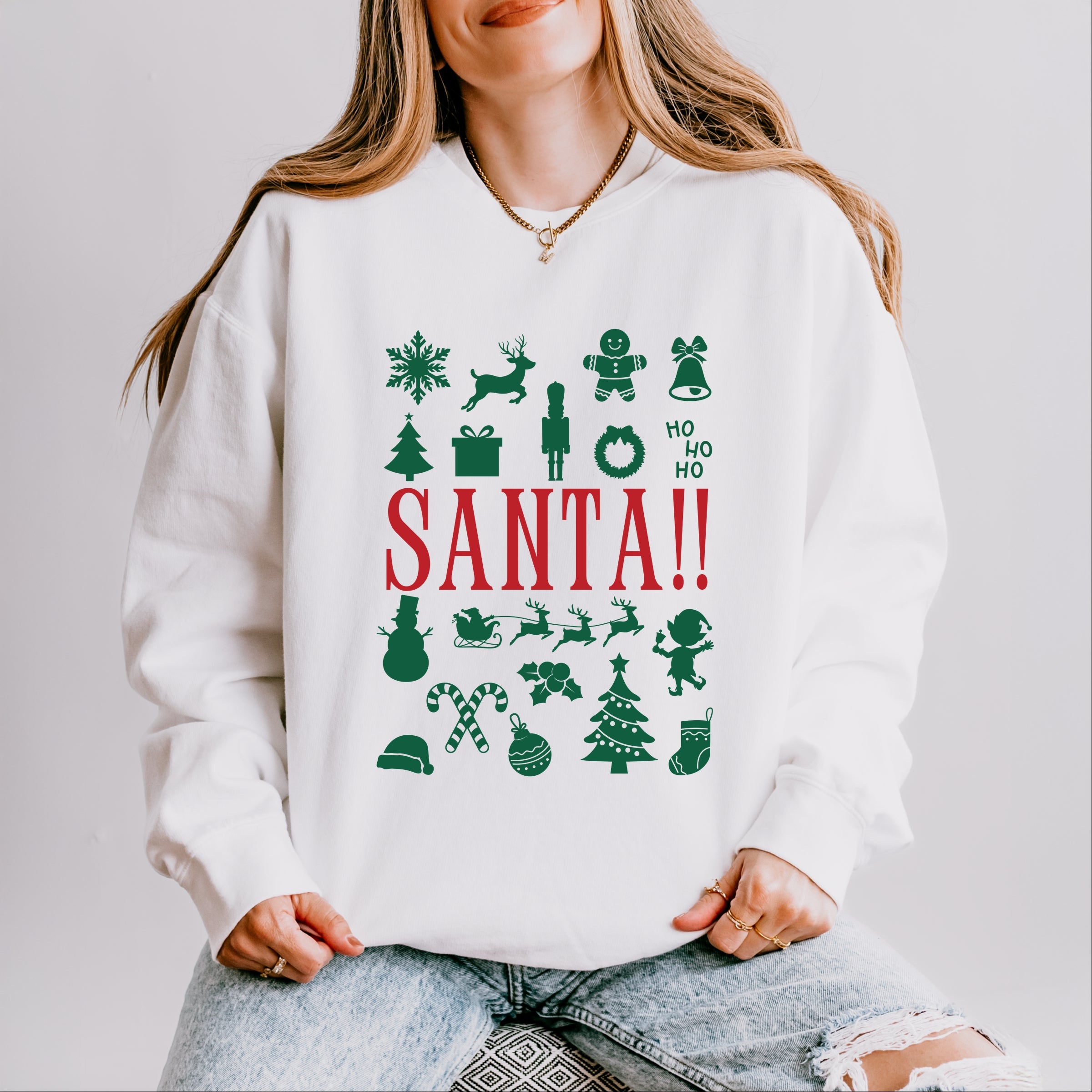 Santa Christmas Icons - Womens Lightweight Garment Dyed Sweatshirt
