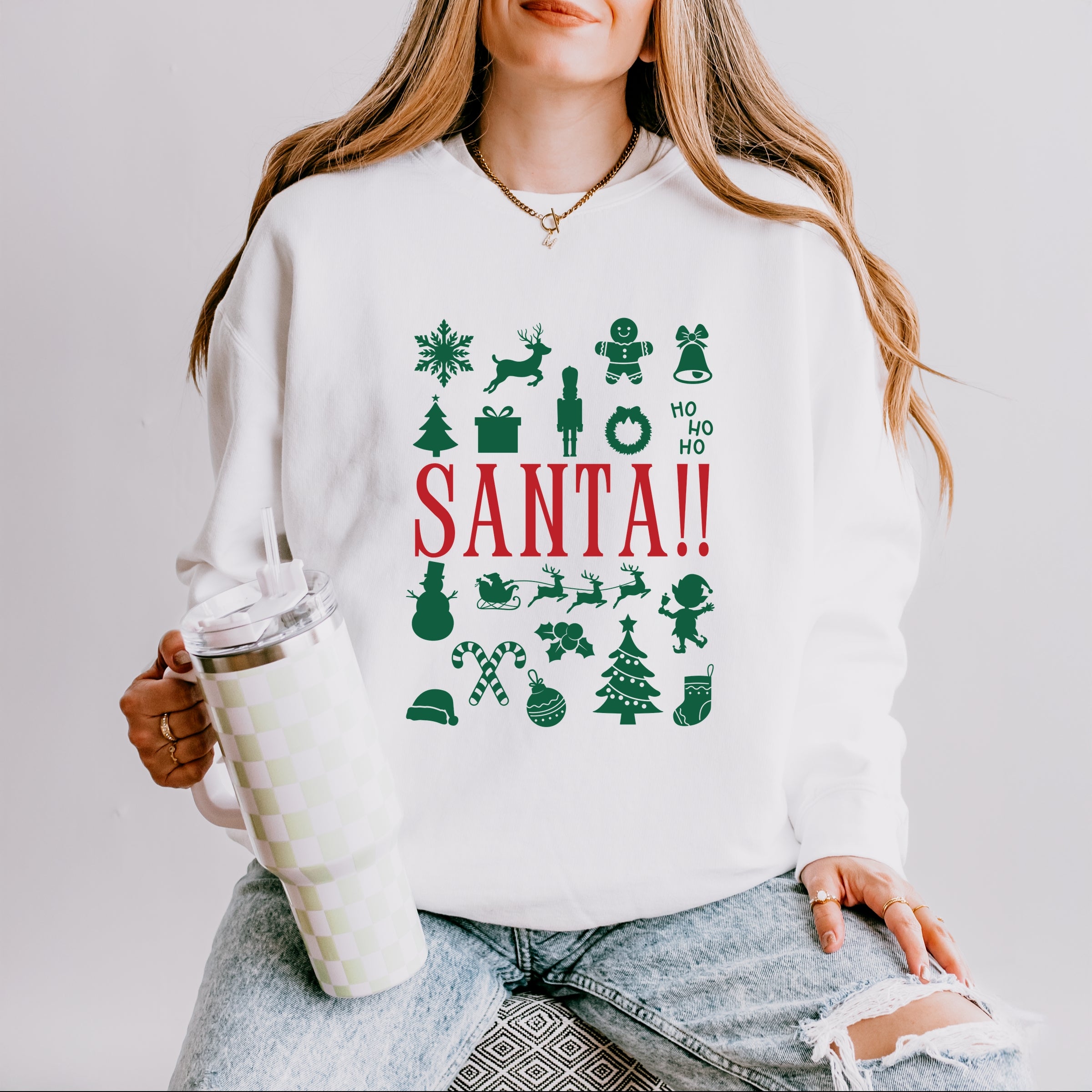 Santa Christmas Icons - Womens Lightweight Garment Dyed Sweatshirt