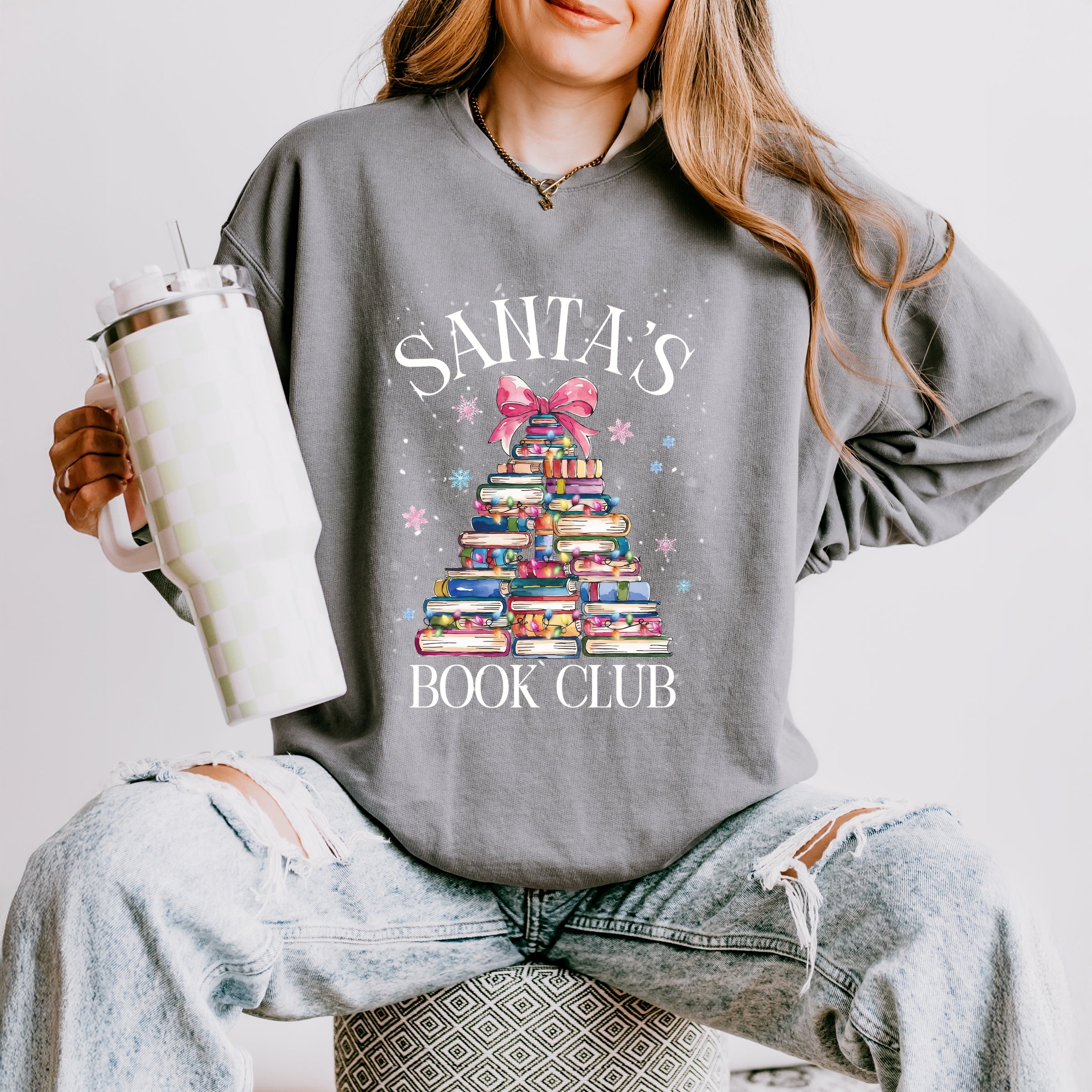Santa's Book Club - Women's Lightweight Garment Dyed Sweatshirt