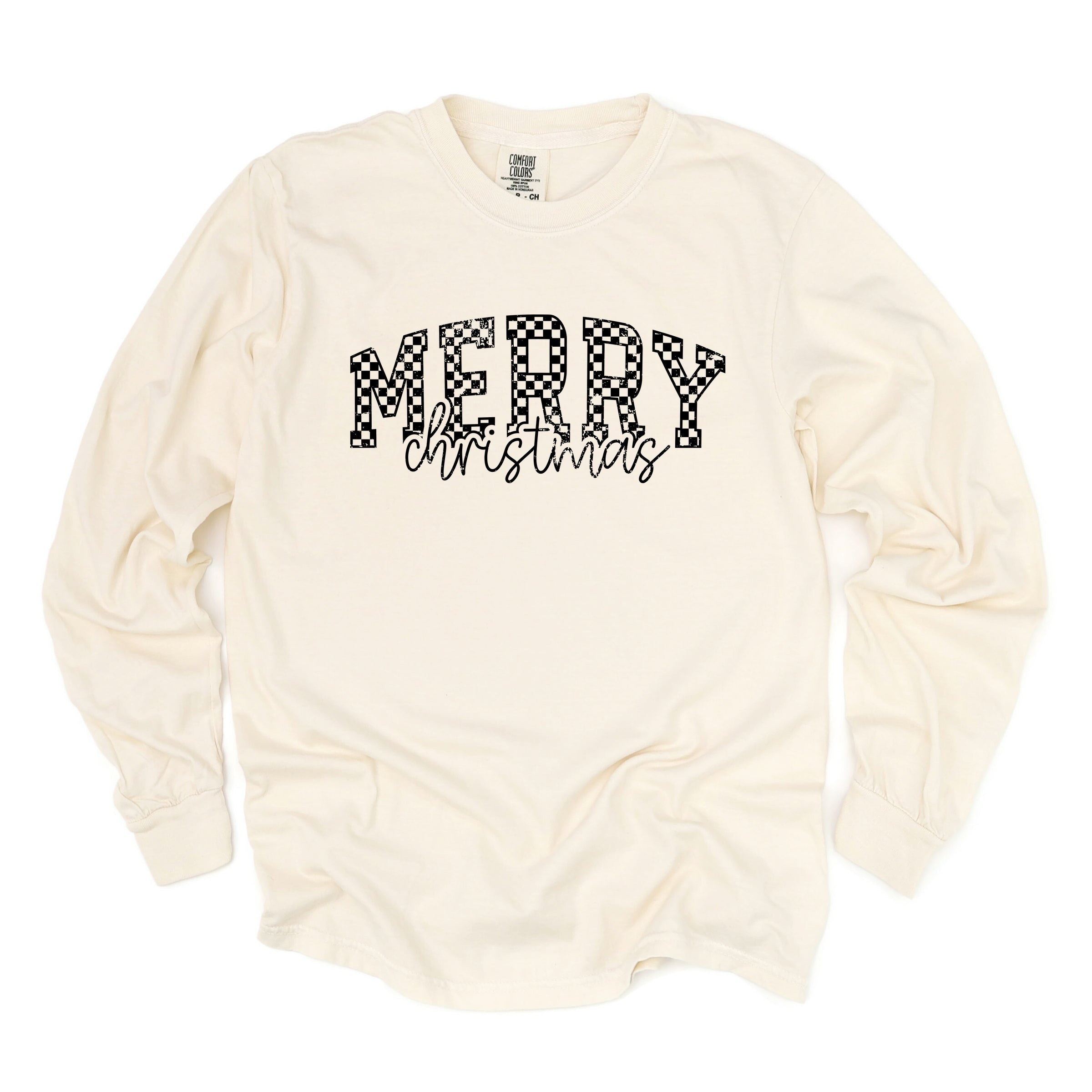 Merry Christmas Varsity Checkered - Garment Dyed Long Sleeve