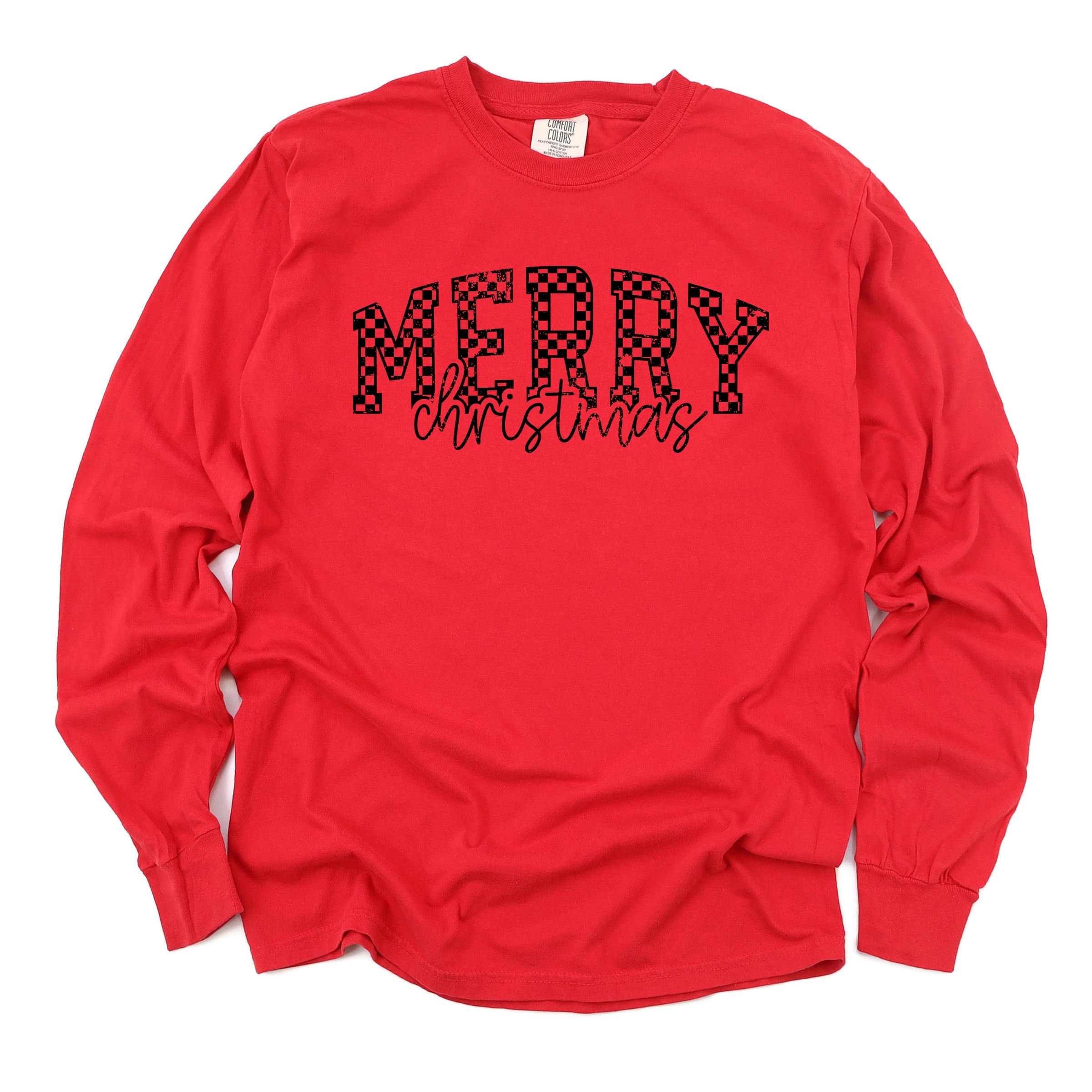 Merry Christmas Varsity Checkered - Garment Dyed Long Sleeve