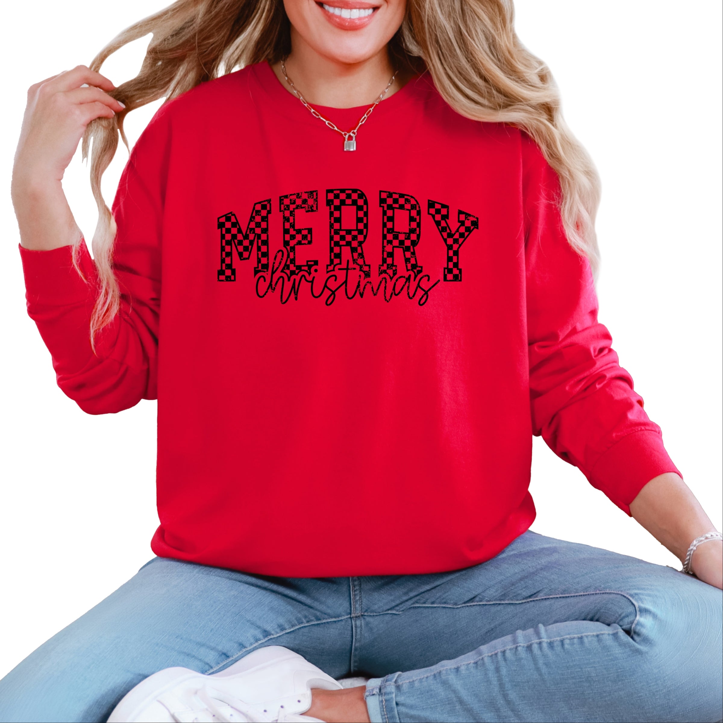 Merry Christmas Varsity Checkered - Garment Dyed Long Sleeve