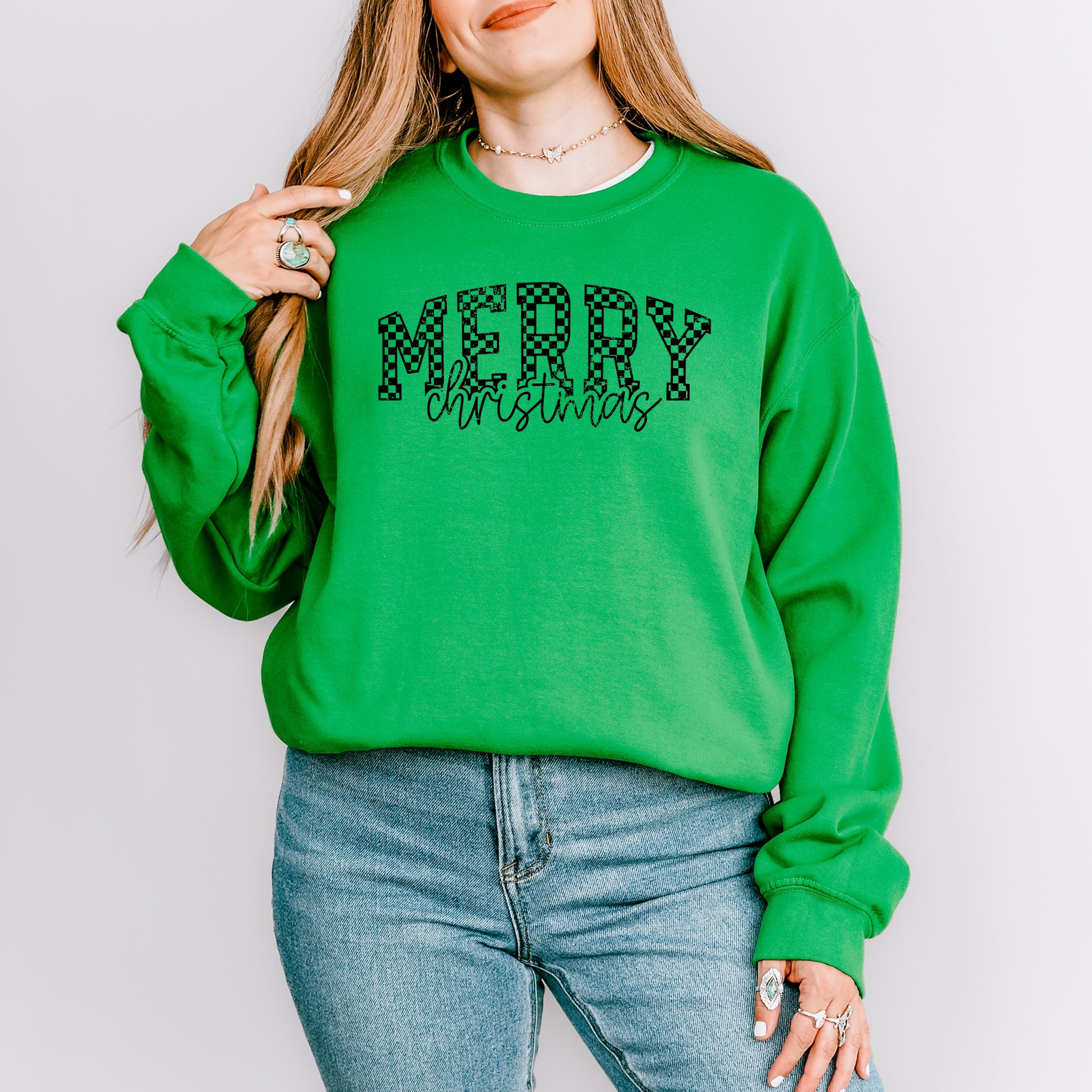 Merry Christmas Varsity Checkered - Sweatshirt