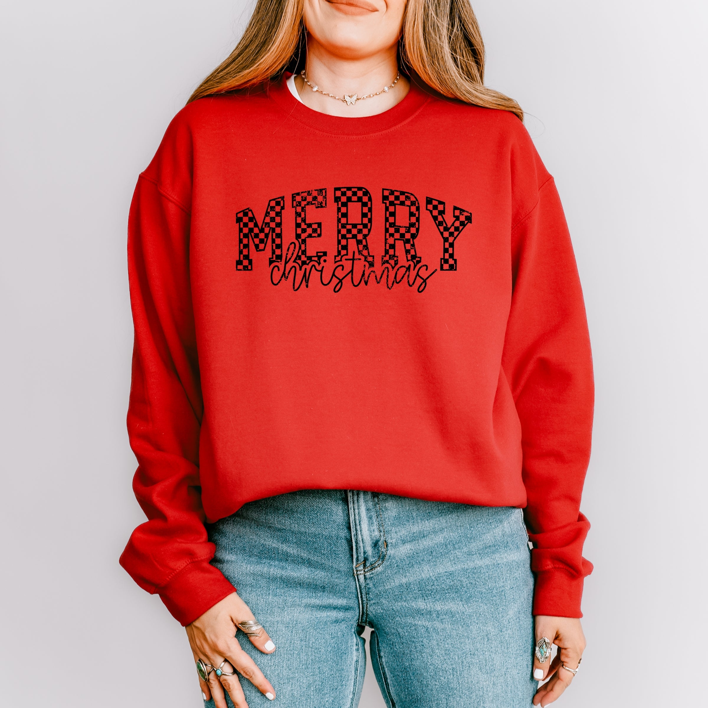 Merry Christmas Varsity Checkered - Sweatshirt